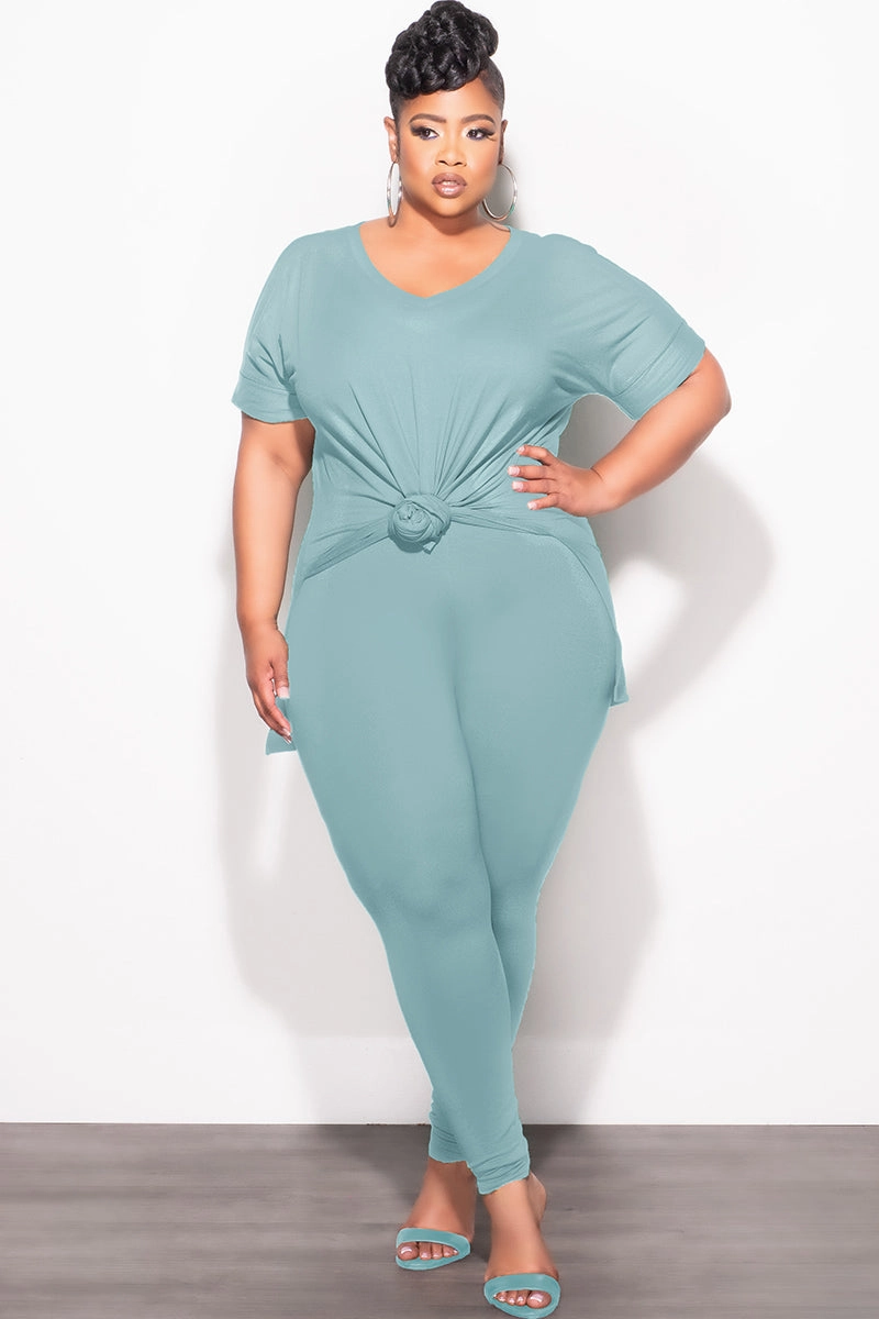 Final Sale Plus Size 2pc V-Neck Tunic Top and Matching Legging Set in Blue Grey QuickDryTechnology