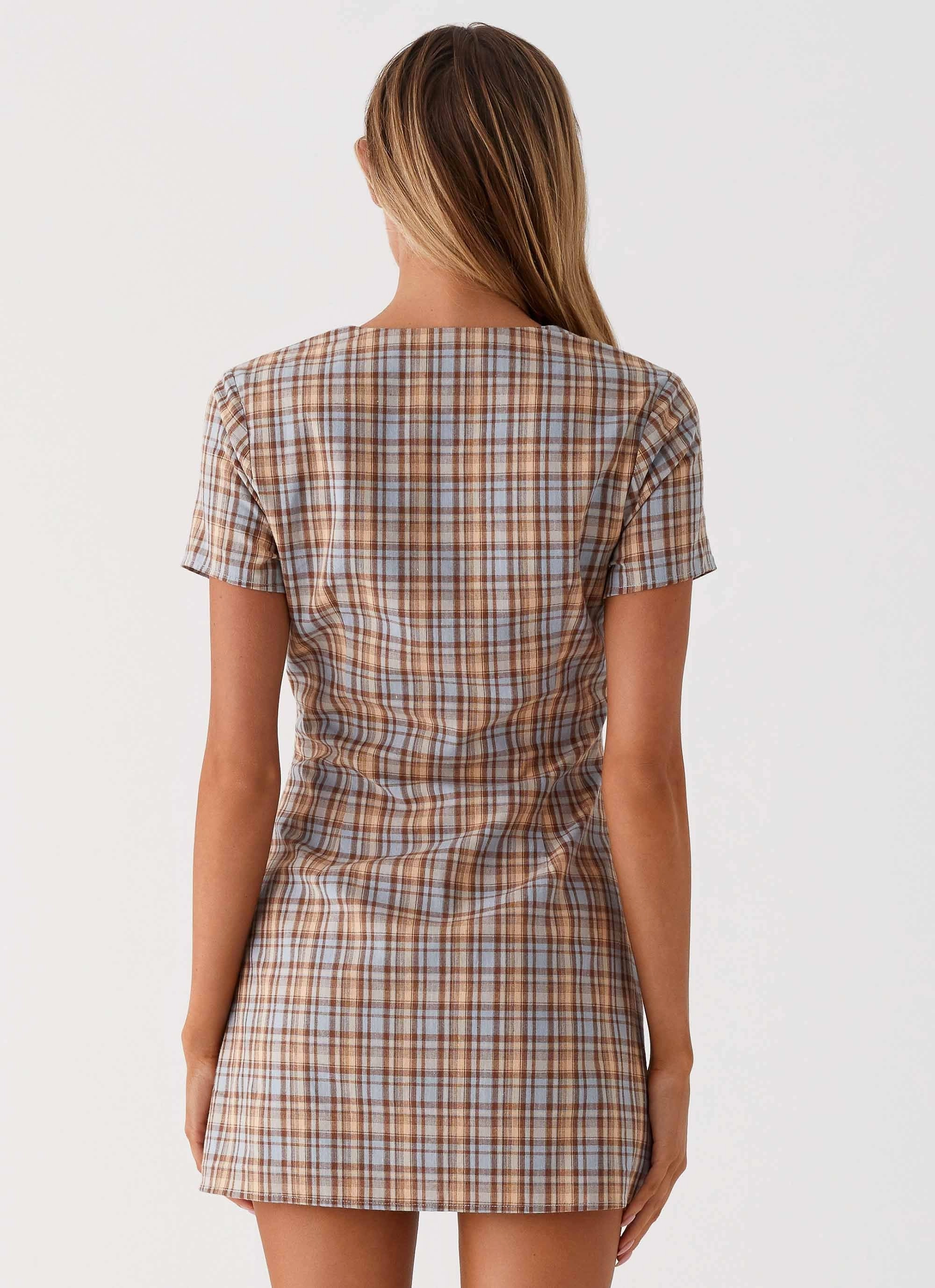 Polished Motion Romantic-Style Niki Cap Sleeve Mini Dress - Check