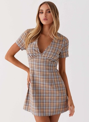 Casual Mode NoiseFreeFabric Niki Cap Sleeve Mini Dress - Check