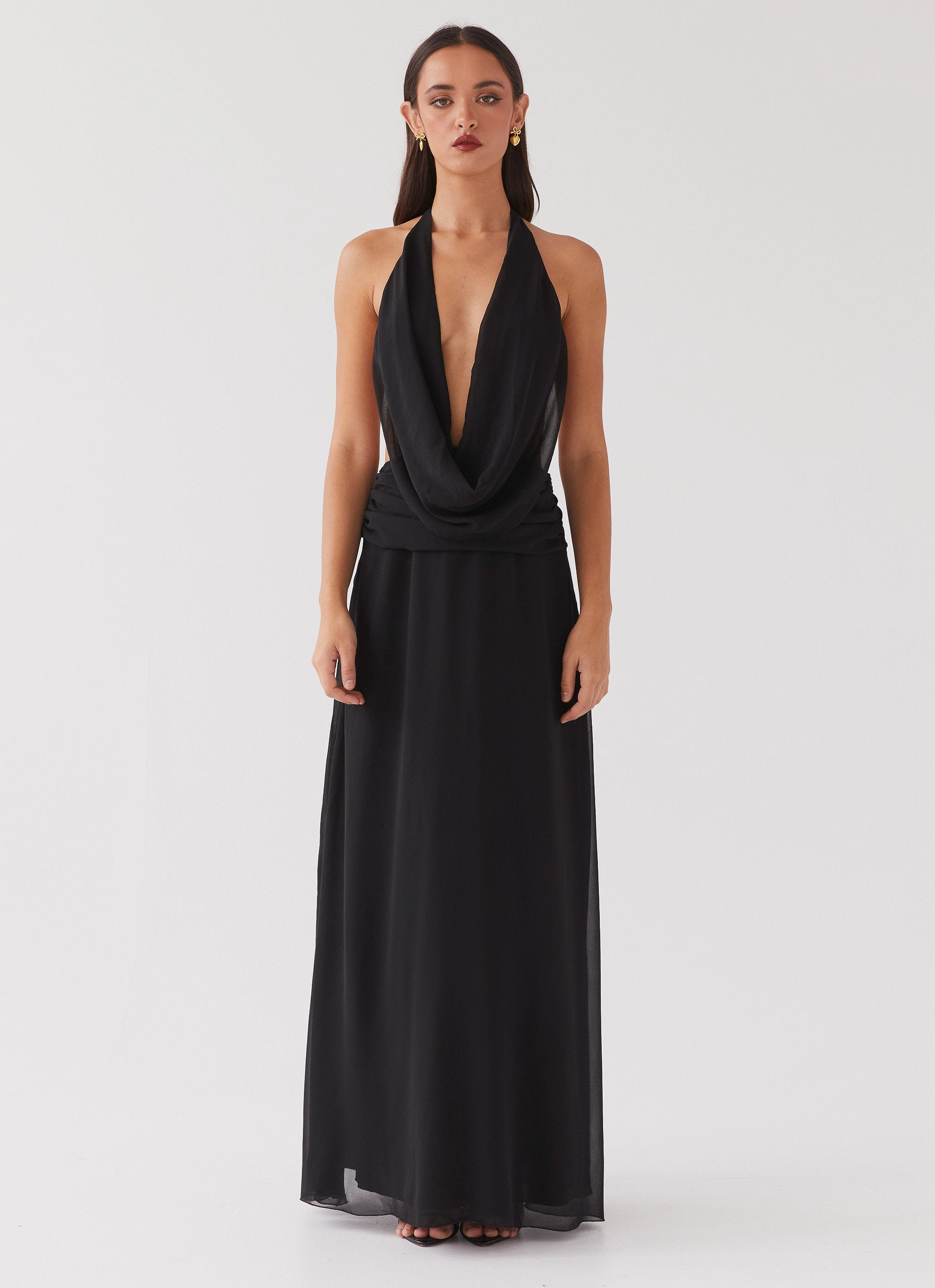 Elysia Chiffon Maxi Dress - Black Smile Glow