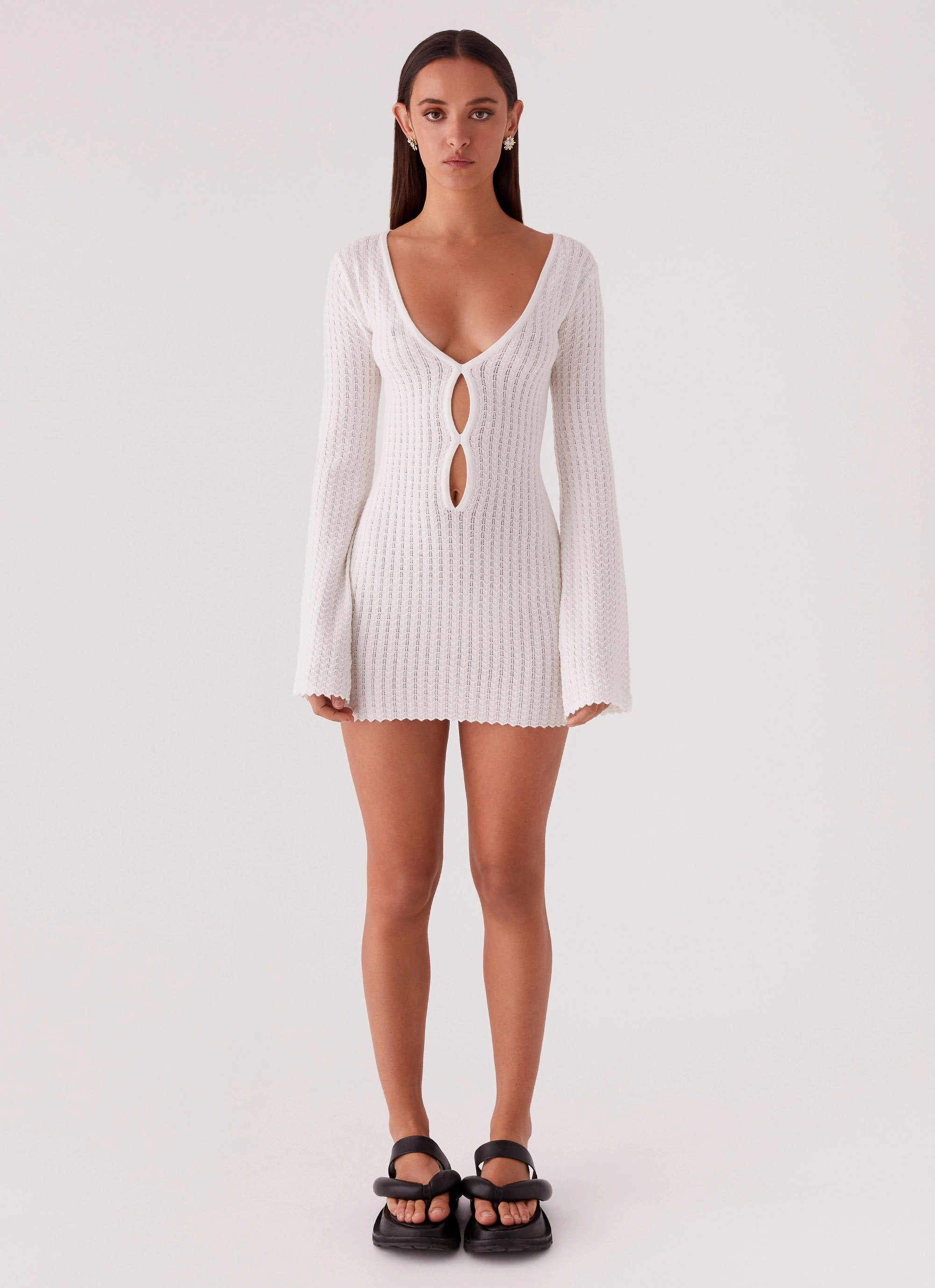 Feminine Style Lavelle Knit Mini Dress - Ivory