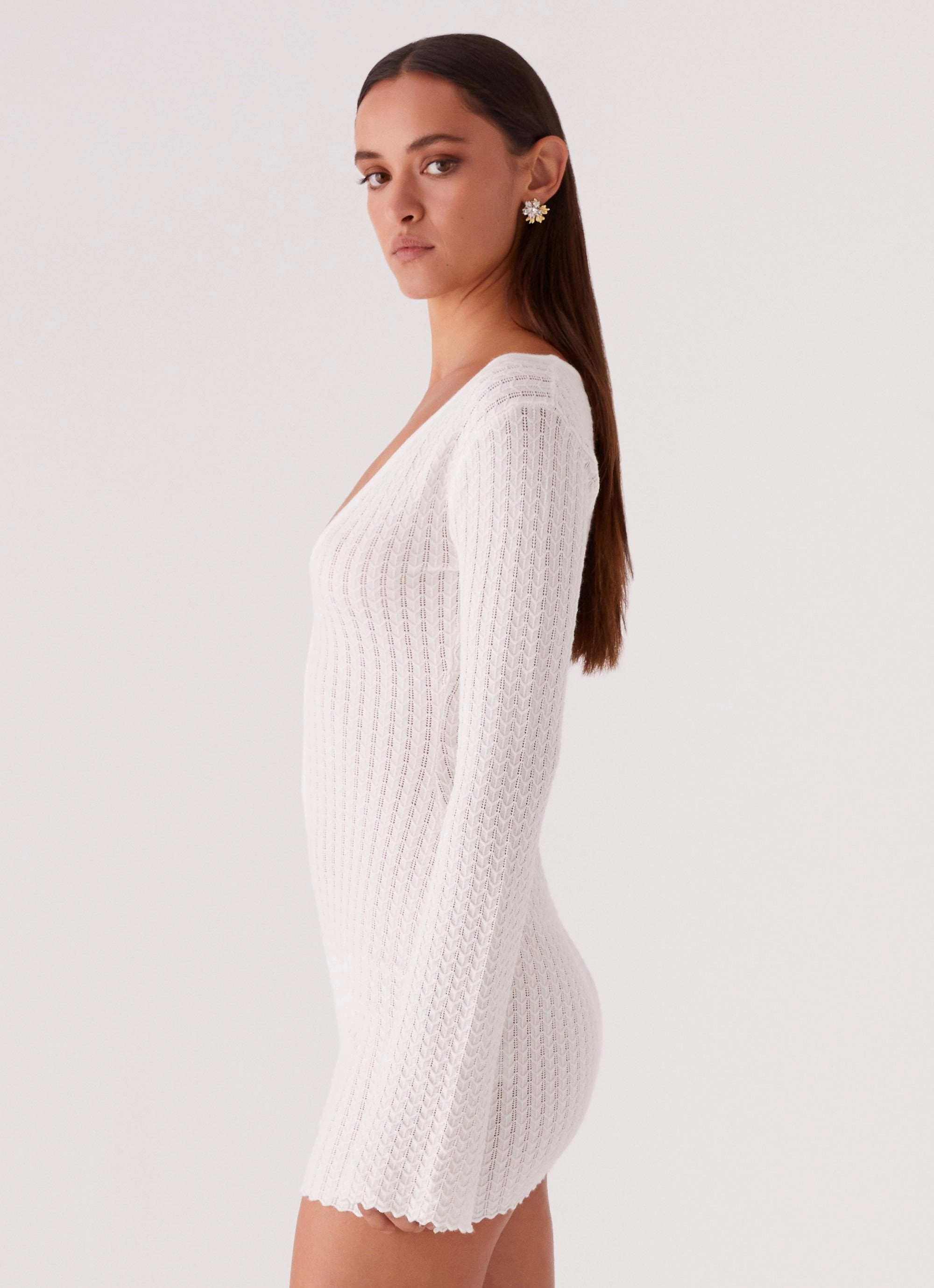 Lavelle Knit Mini Dress - Ivory Everyday Comfort Satin Fabric