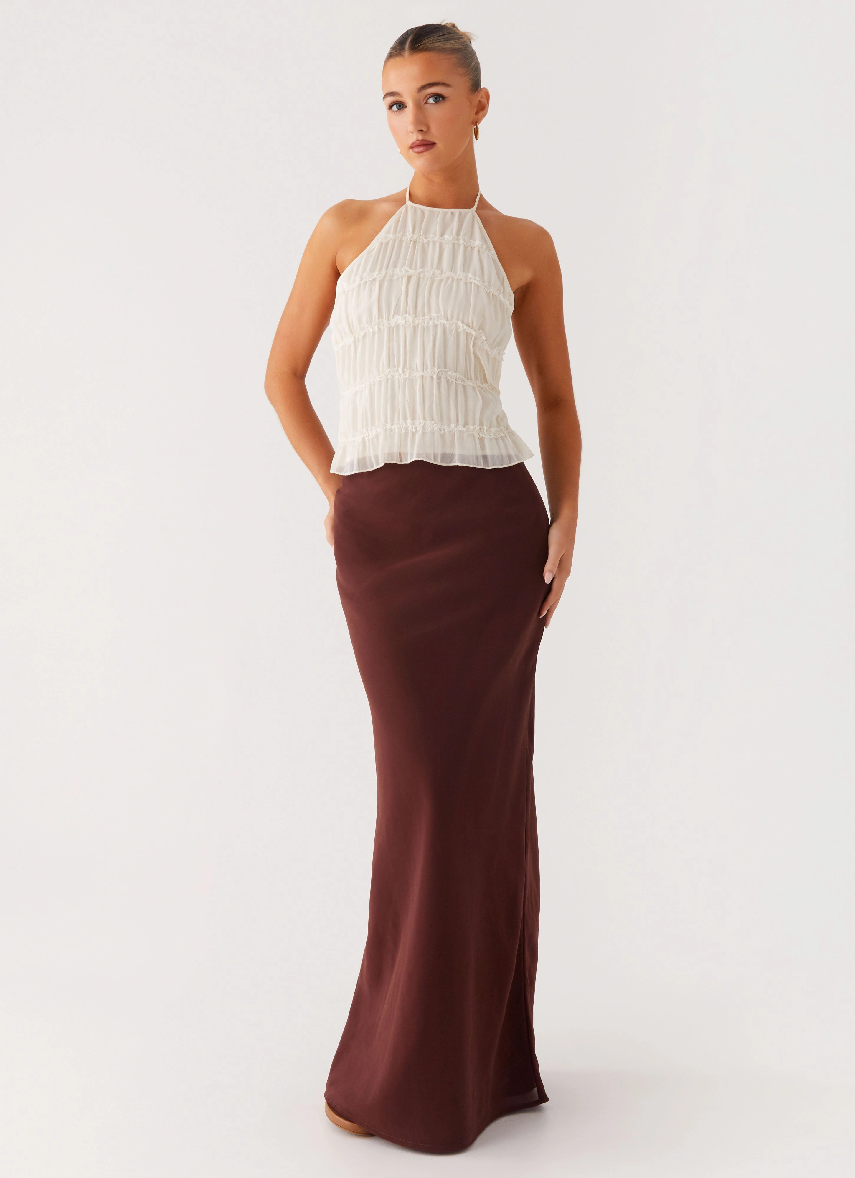 Fashionable Waist Sienna Sunset Maxi Skirt - Chocolate