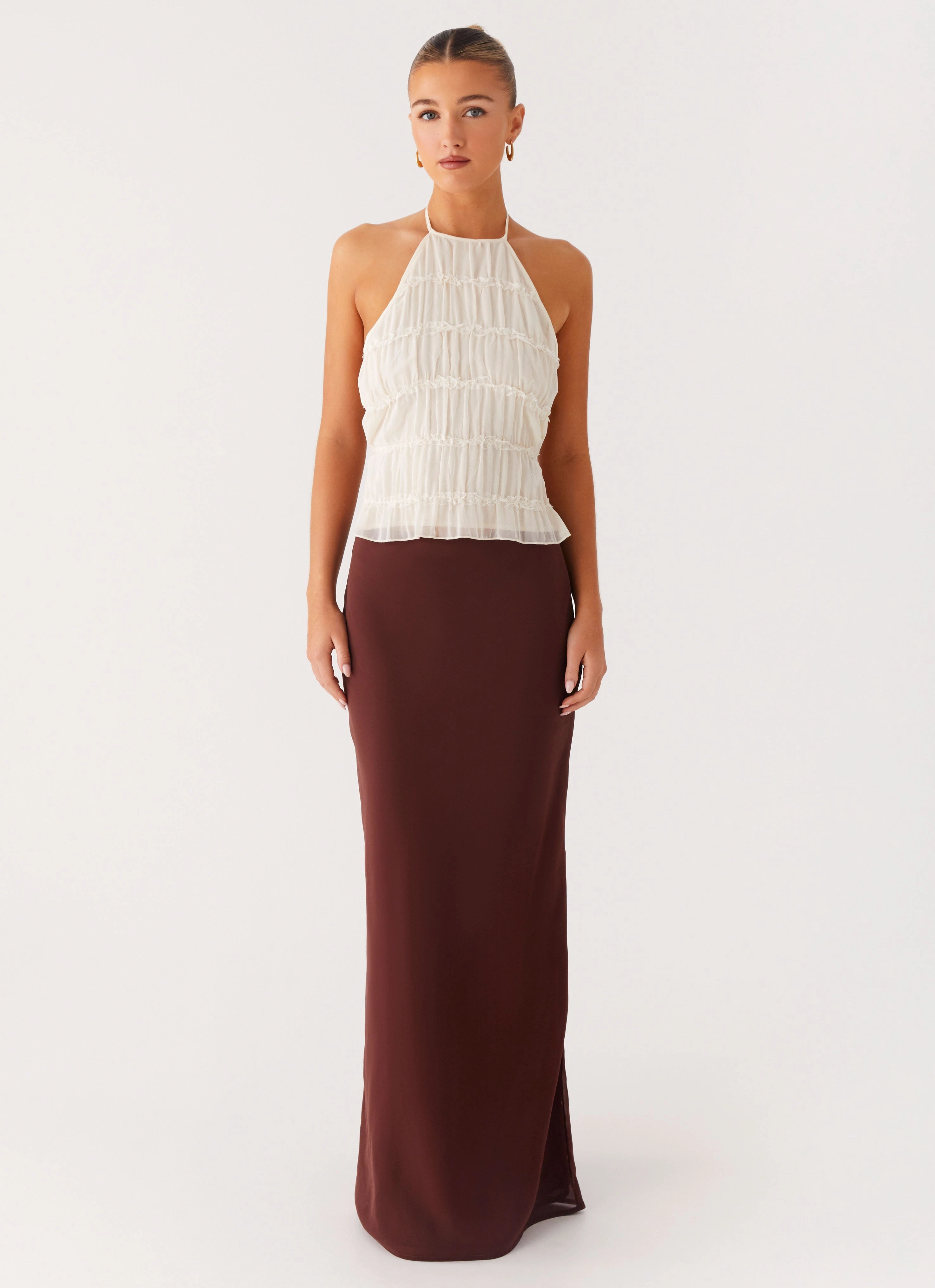 Sienna Sunset Maxi Skirt - Chocolate Denim finish