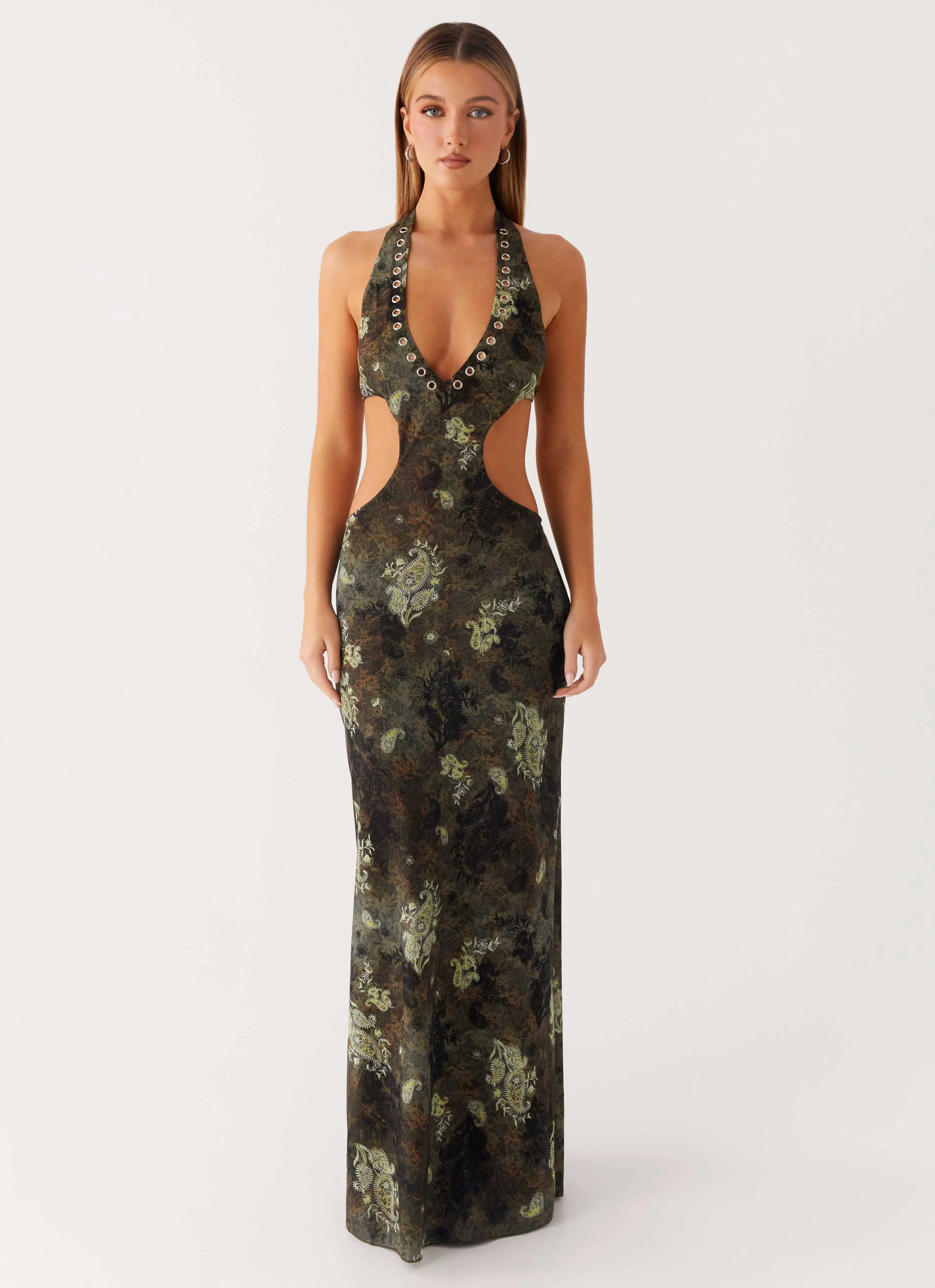 Indra Maxi Dress - Cyber Floral Flattering Fit Flower Grace