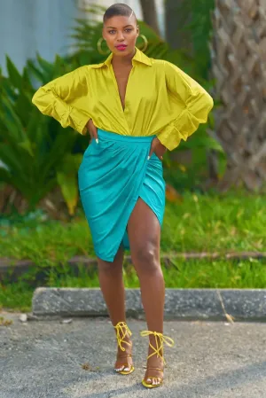 Mood Glow Easy to Wear Shantina Lux Color Block Skirt Set-Green