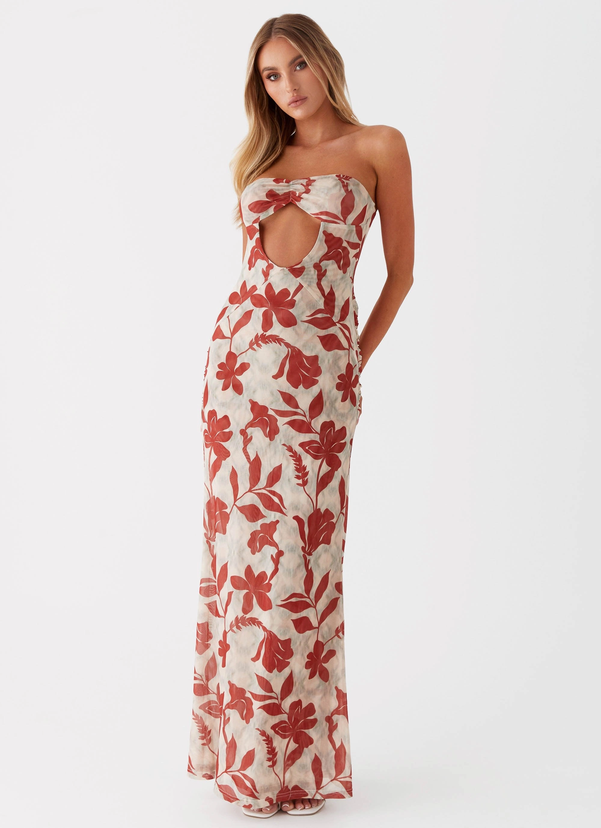 Kimono-Sleeve Non-Pilling Dearest Maxi Dress - Red Green Floral