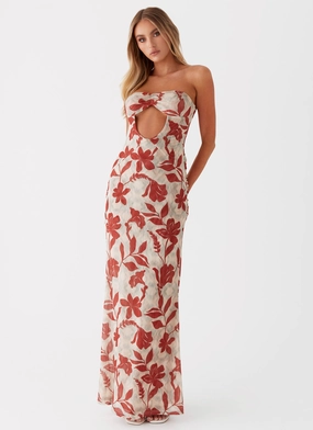 Kimono-Sleeve Non-Pilling Dearest Maxi Dress - Red Green Floral