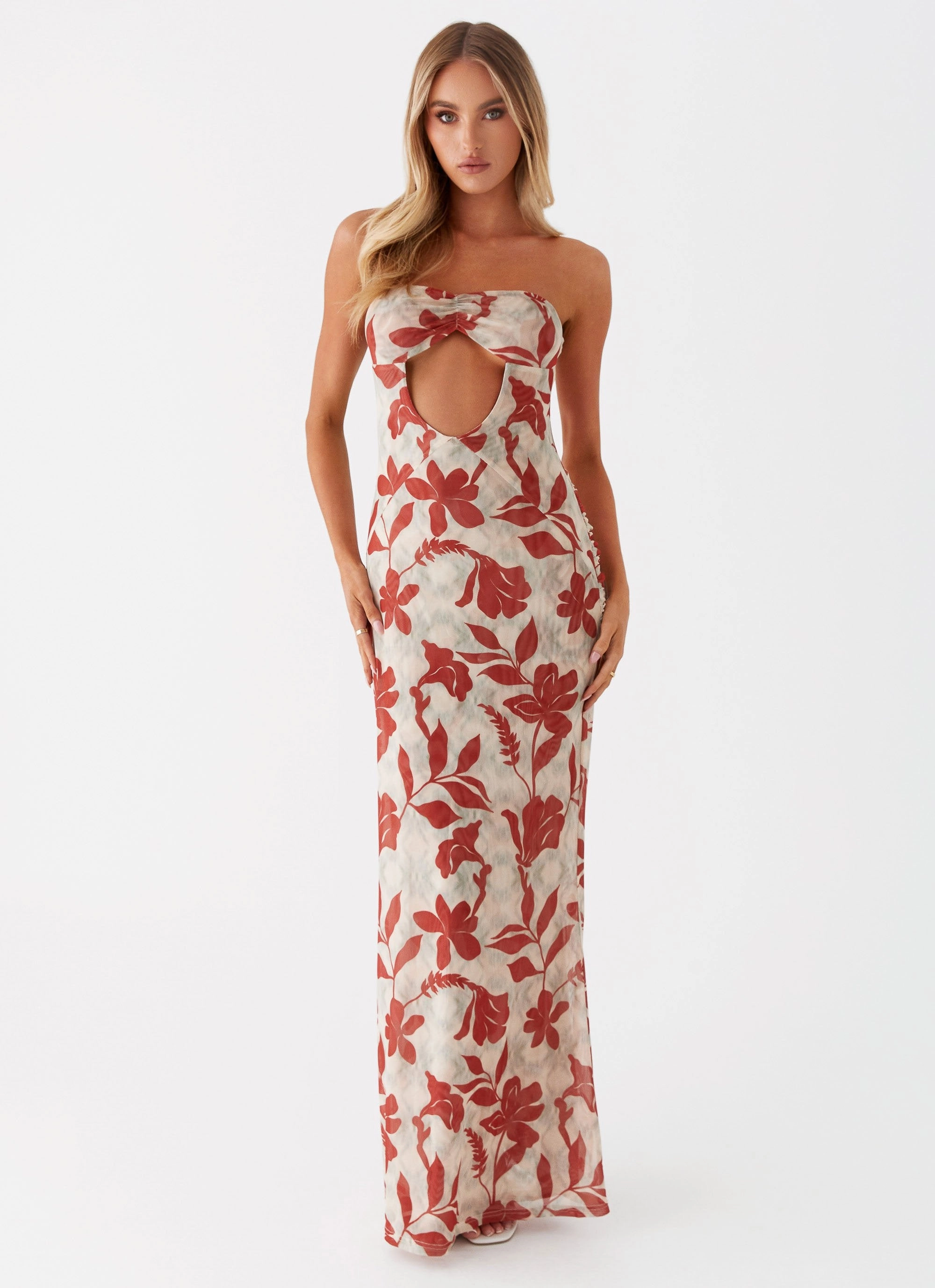 Polished Motion Dearest Maxi Dress - Red Green Floral