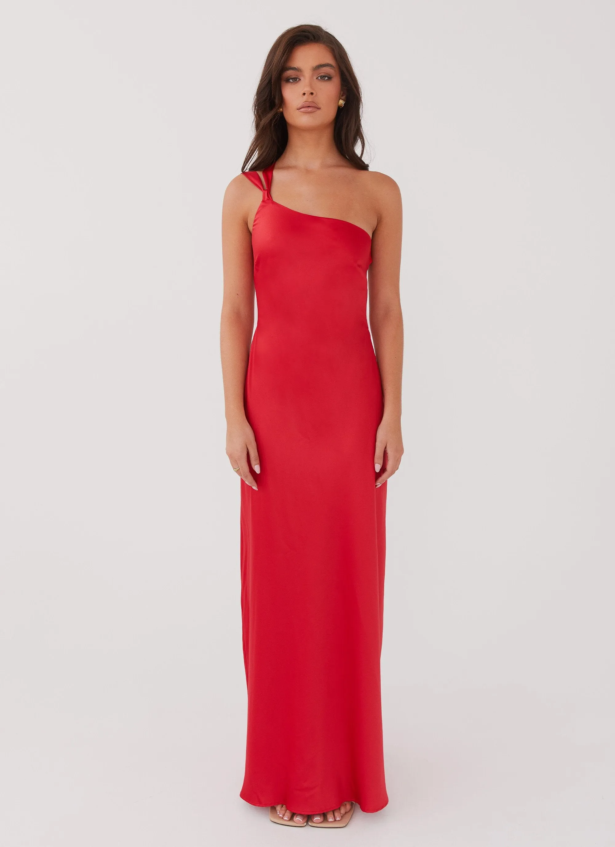 A-Line Contemporary Wear Delancy One Shoulder Maxi Dress - Rouge Red