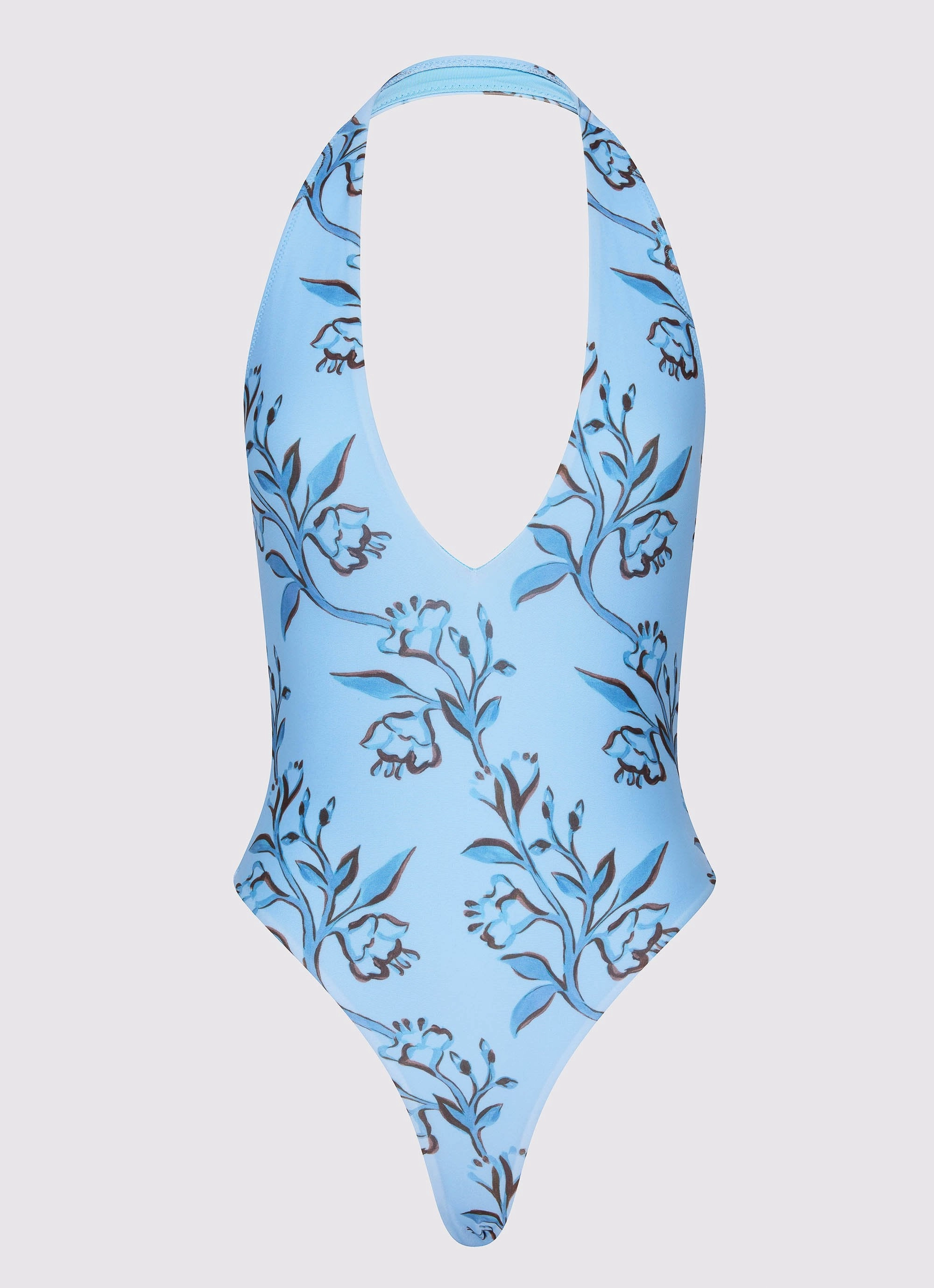 Delia One Piece Swimsuit - Blue Floral Print steaming LowProfile Silhouette