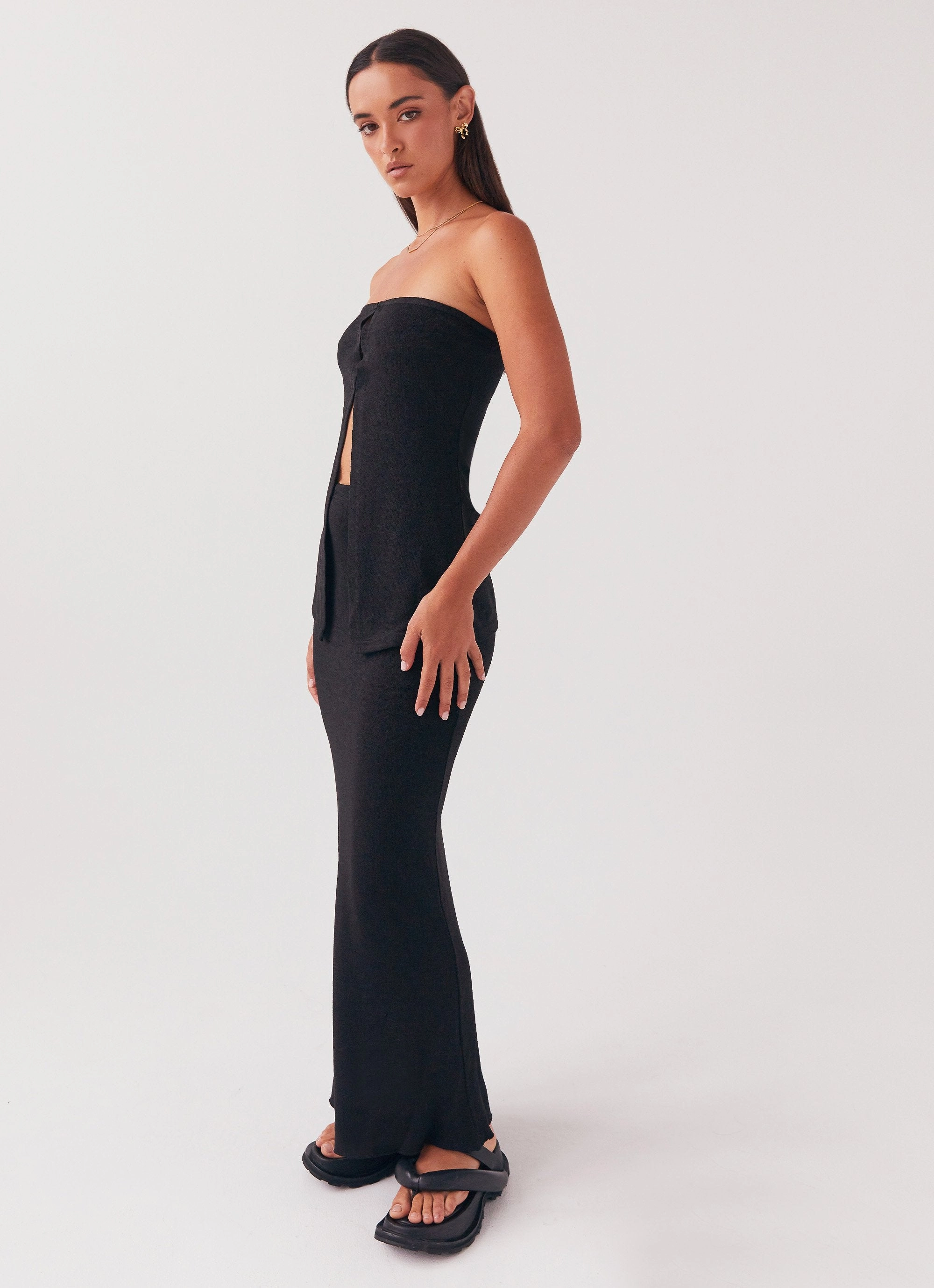 Delicate Lady Knit Maxi Skirt - Black Light Reflective Logos