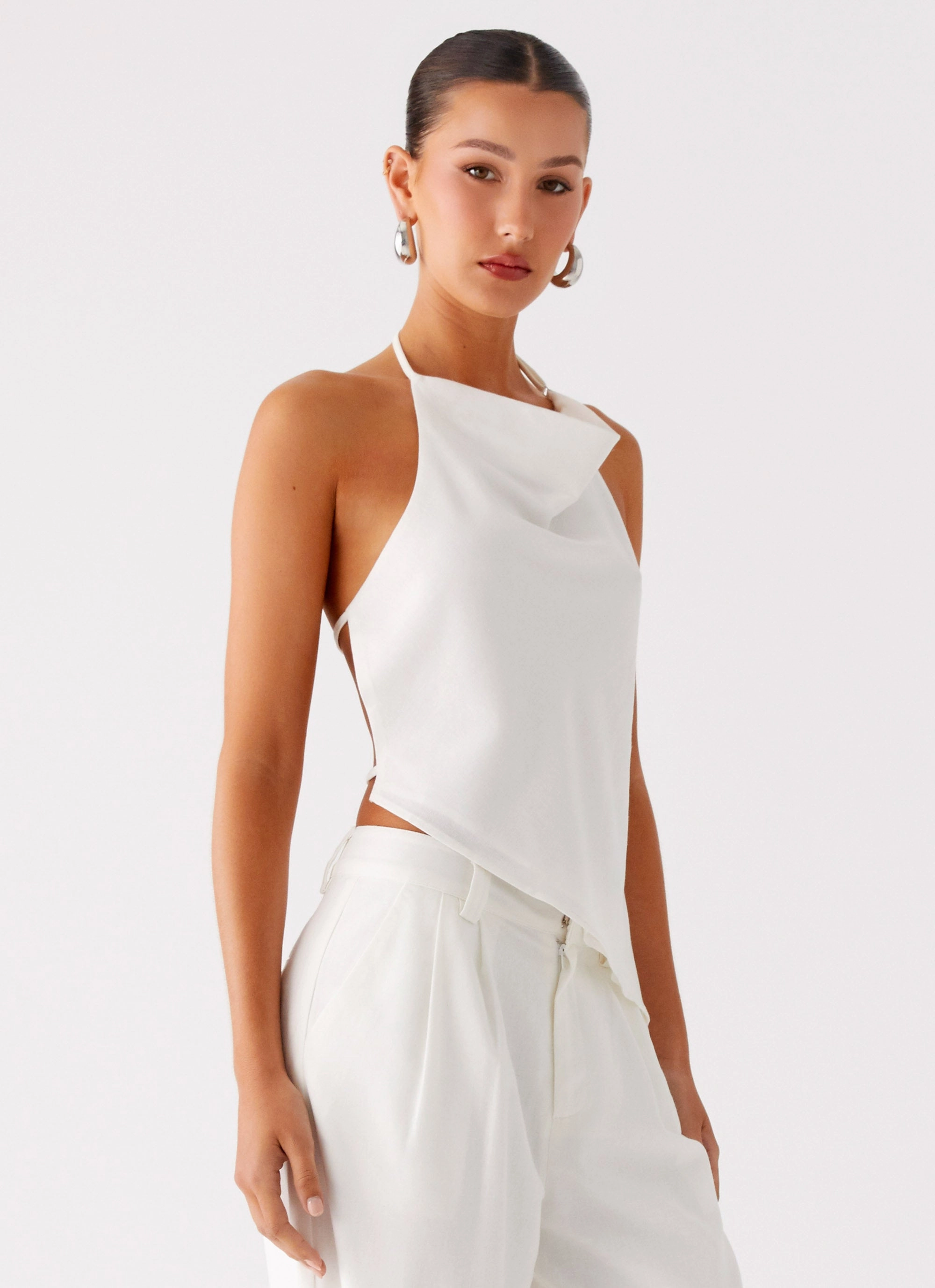 Delong Backless Linen Top - White Comfortable Style FourWayStretchFabric