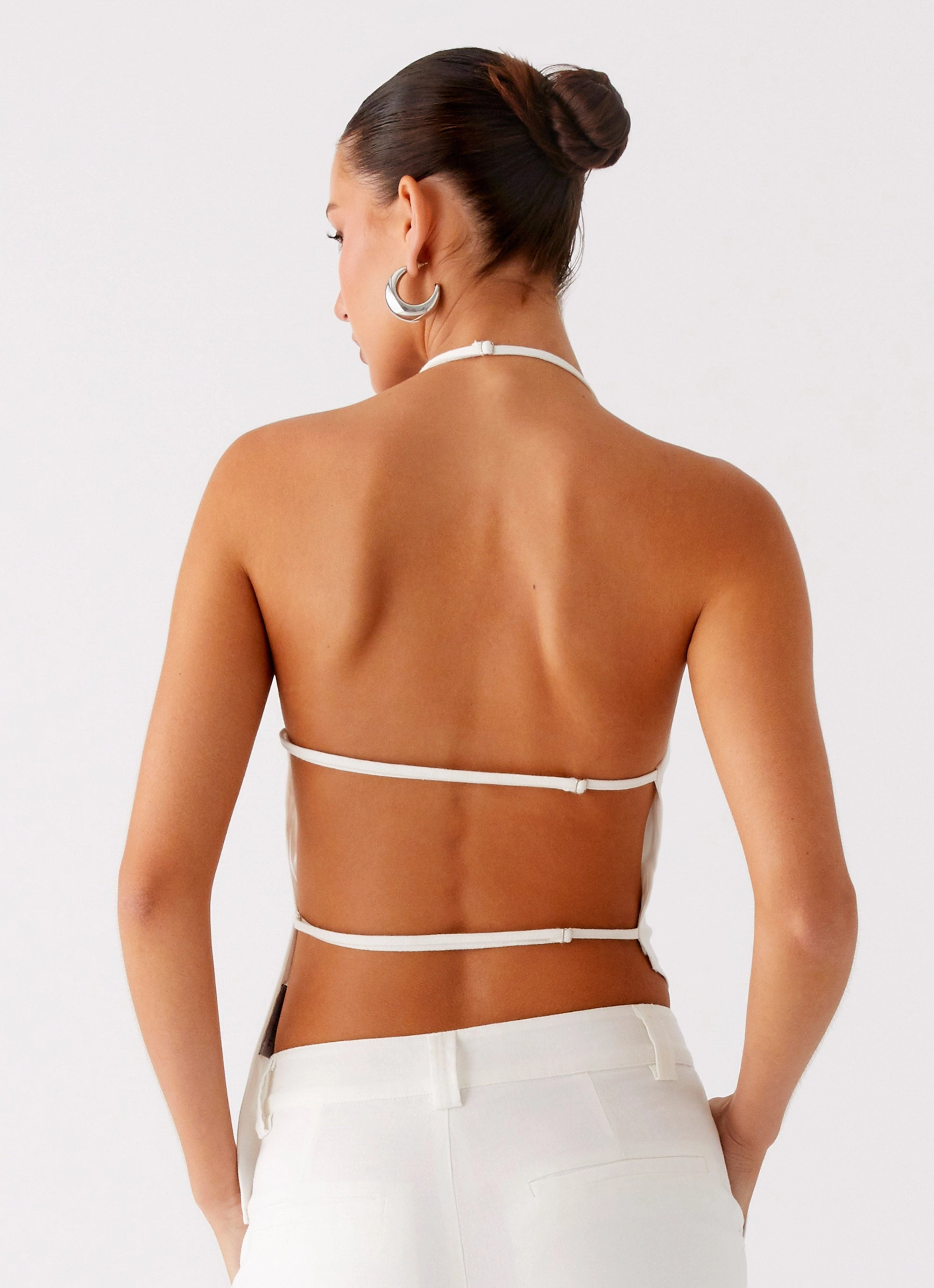 Delong Backless Linen Top - White Bluesign Approved Material Multi Directional Zipper Placement