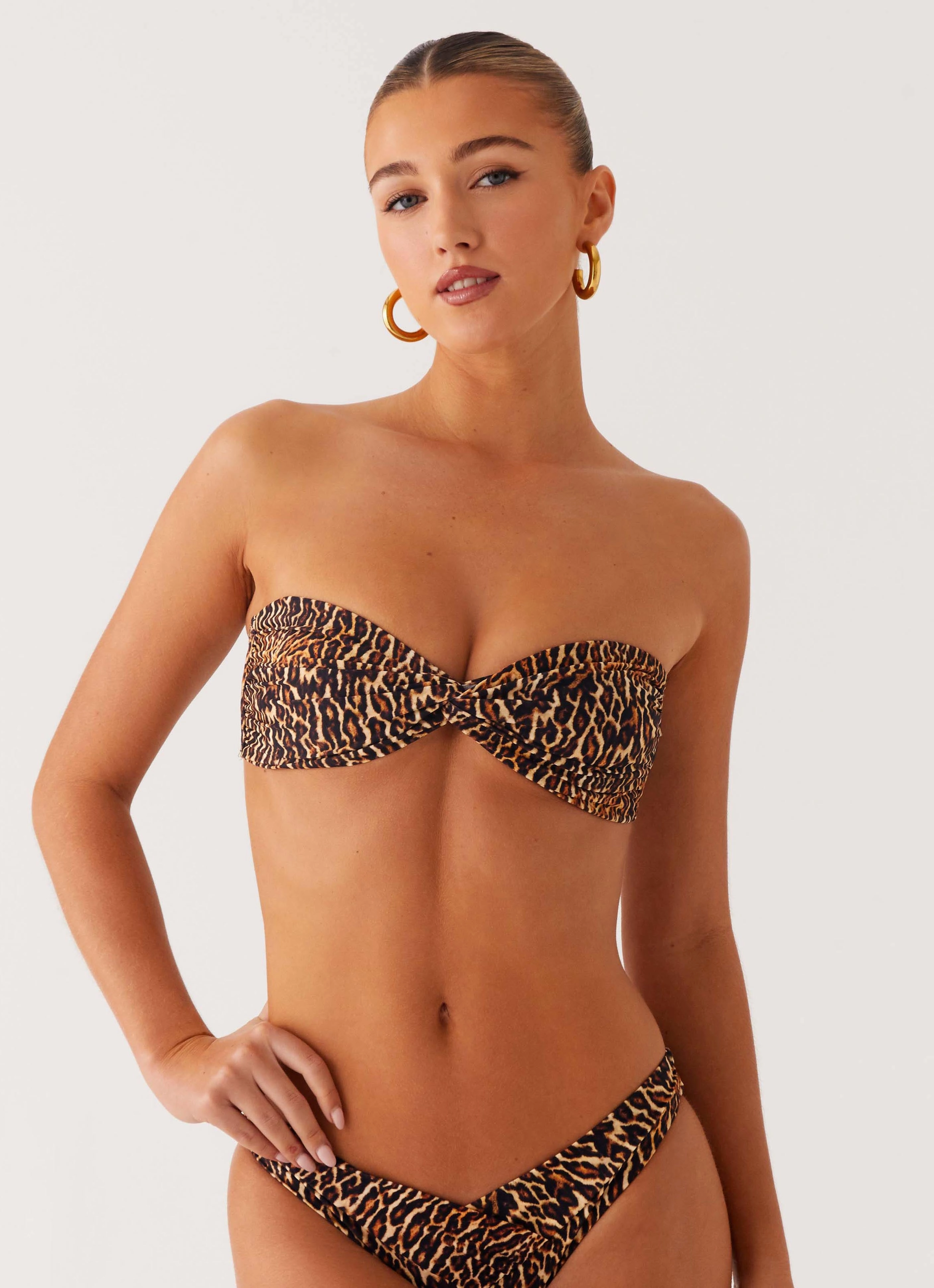 Delta Bandeau Bikini Top - Cheetah synthetic fabric