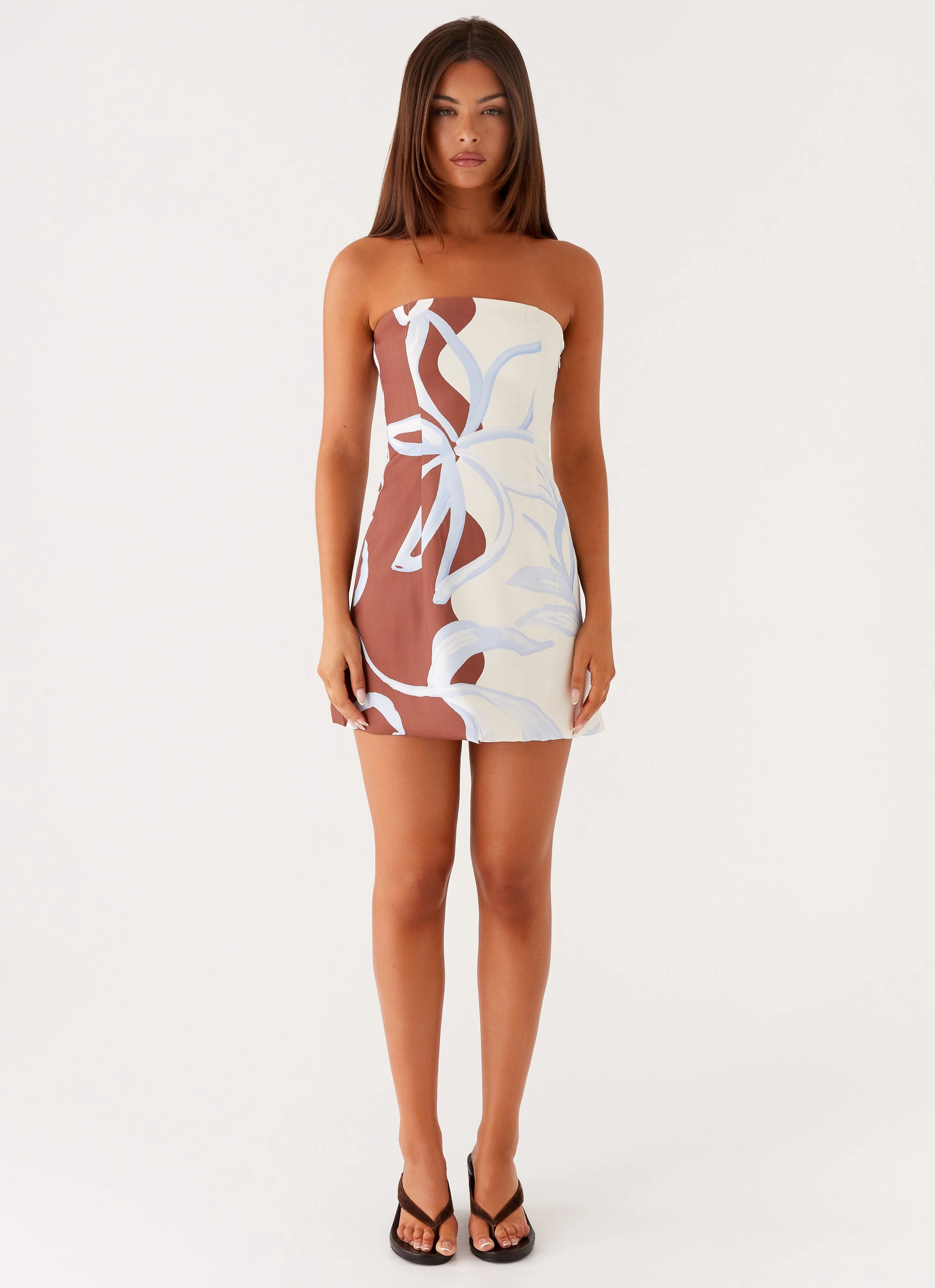 Light And Airy Denby Strapless Mini Dress - Bloom Wave Print