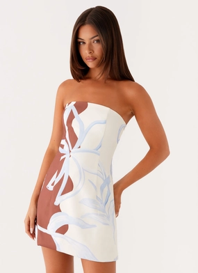 Resort Vibes Polite Vibe Denby Strapless Mini Dress - Bloom Wave Print