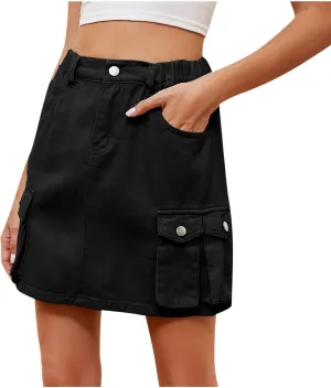 Denim Skirts for Women Button Front Pockets Fashion Skirt Fashion Trendy Comfort Cargo Mini Jeans Skirt Outfit