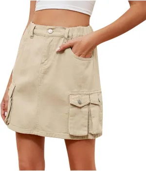 Denim Skirts for Women Button Front Pockets Fashion Skirt Fashion Trendy Comfort Cargo Mini Jeans Skirt Outfit