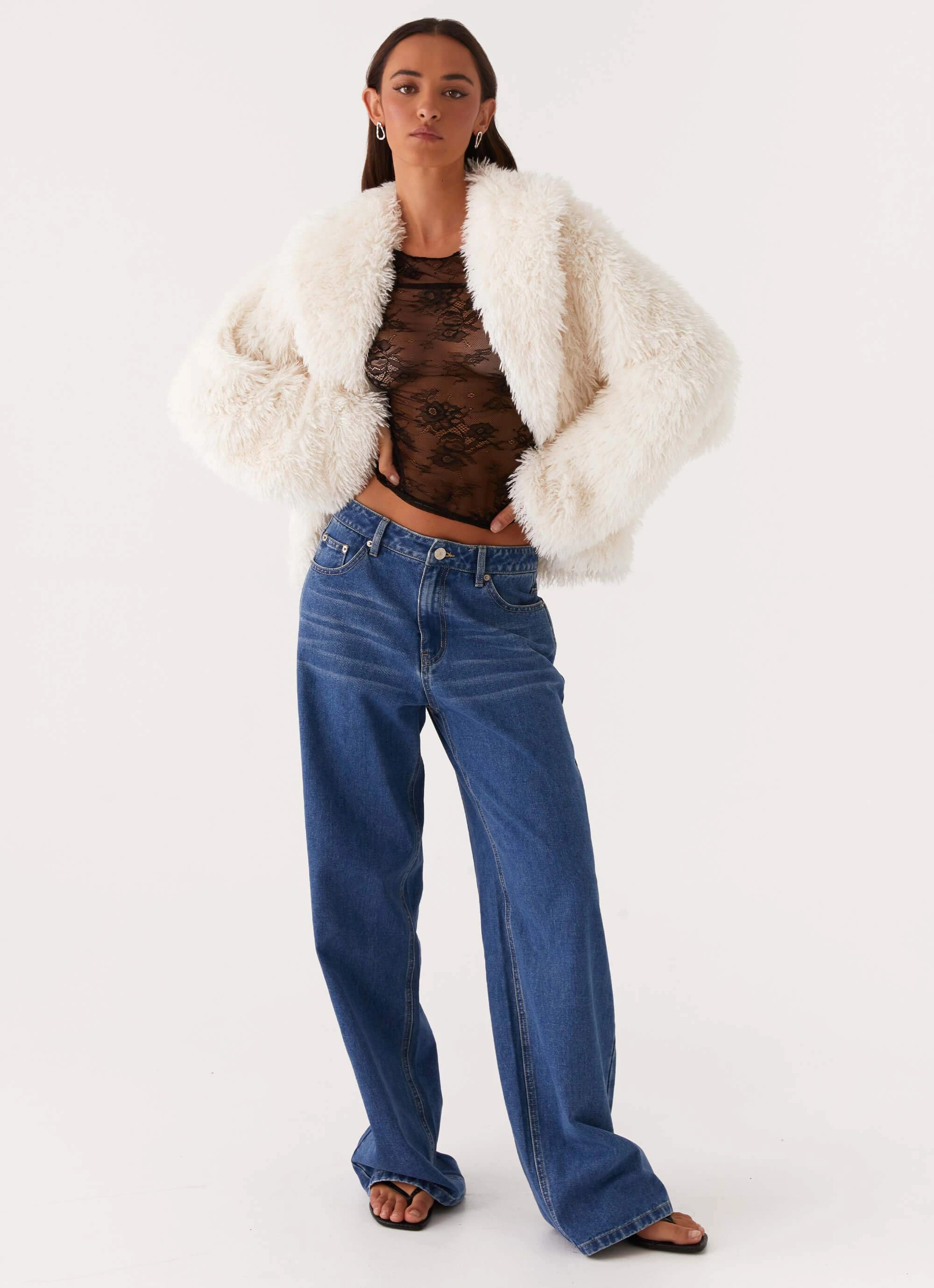 Everyday Layer Style Easy Movement Cut Denver Oversized Fur Jacket - Ivory