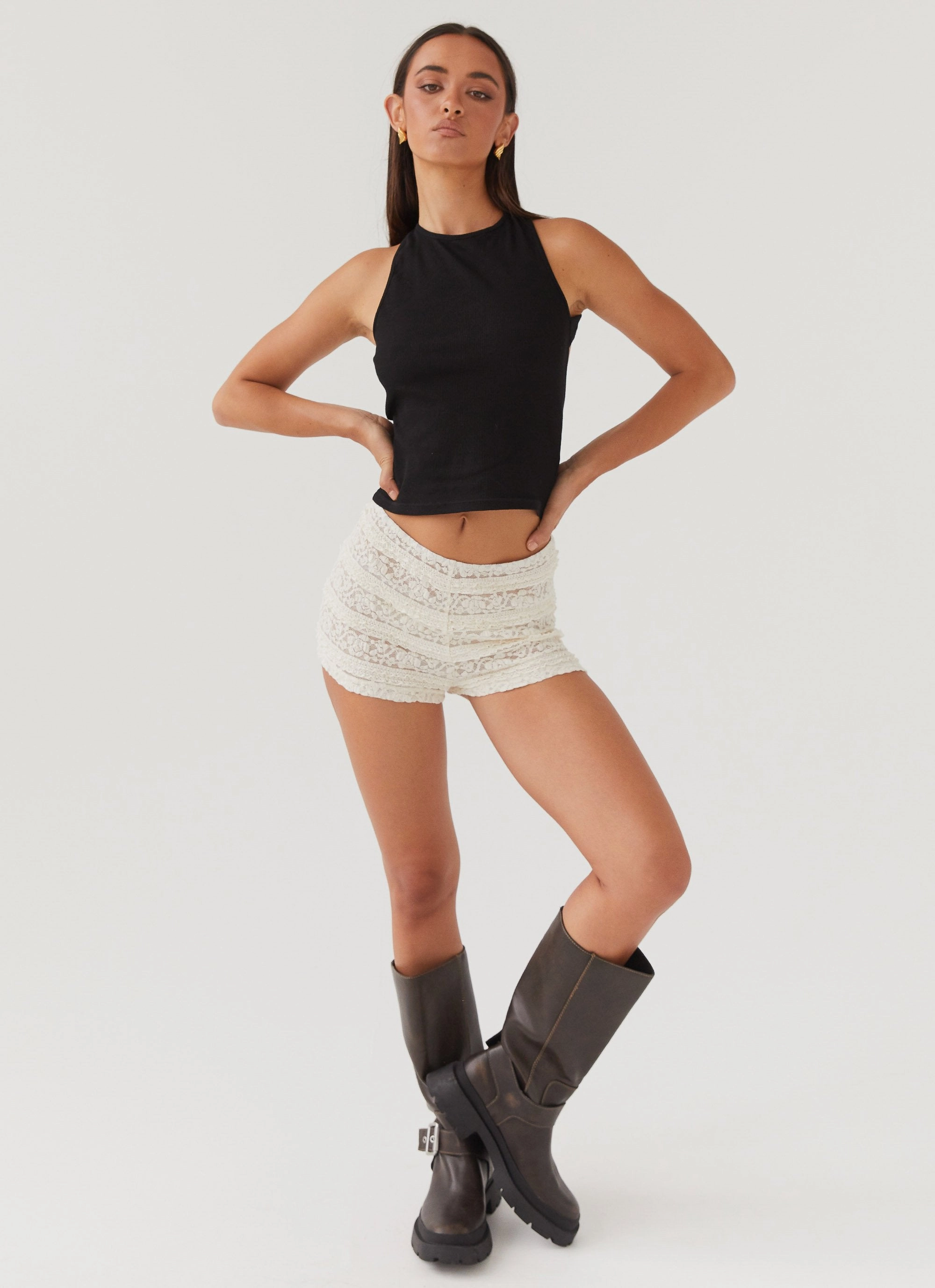 Mid Rise Desert Isle Mini Shorts - Ivory