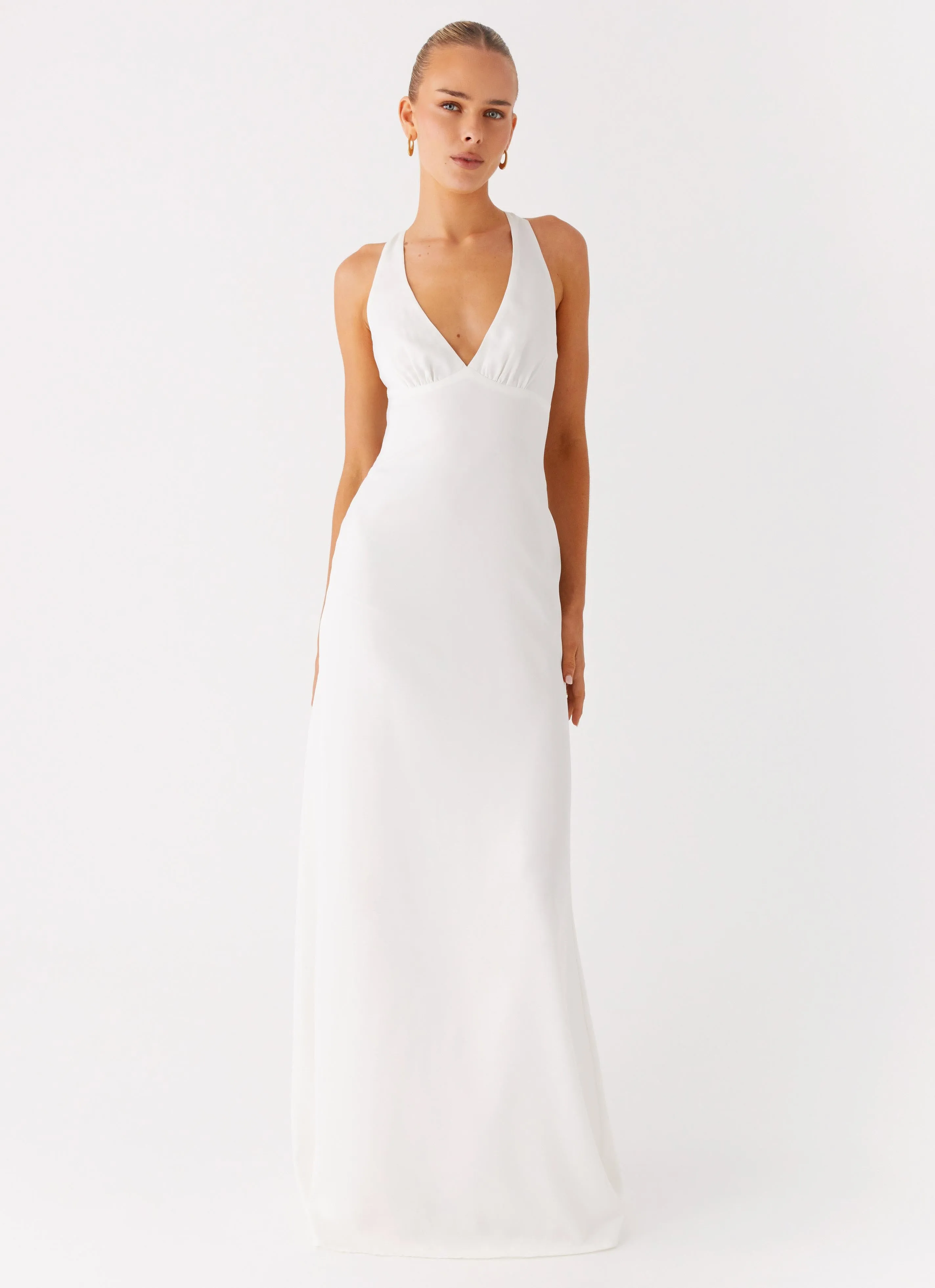 Desi Halterneck Maxi Dress - White Comfy Design Soft cotton dress