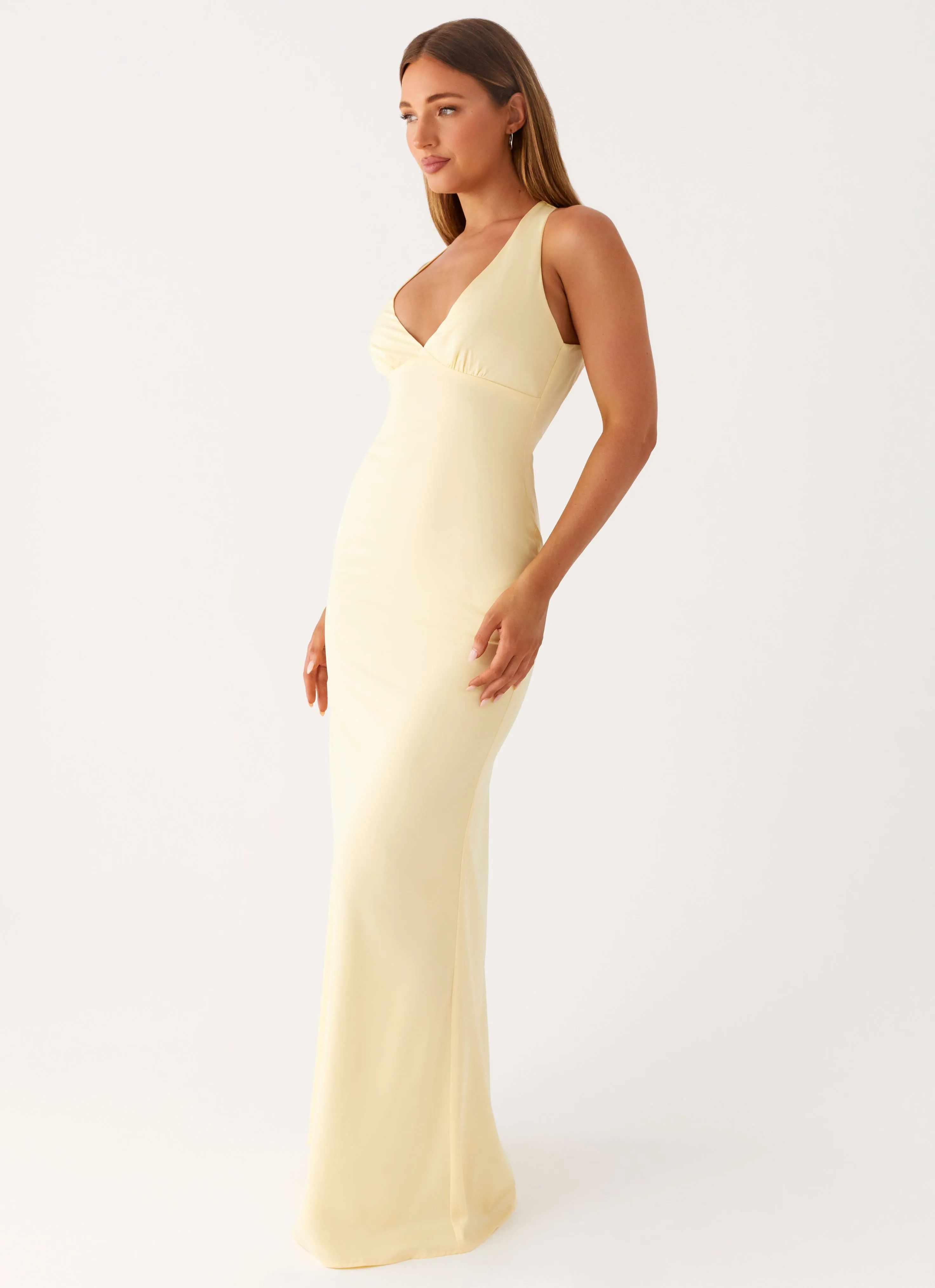 Relaxed and Elegant Desi Halterneck Maxi Dress - Yellow