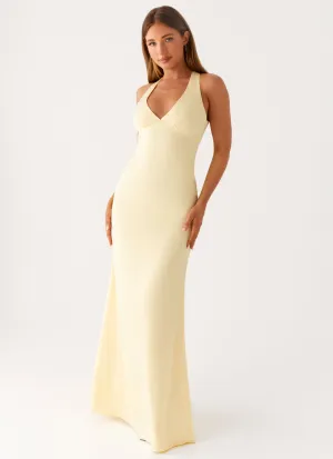 Layered Wear Seamless-Look Desi Halterneck Maxi Dress - Yellow