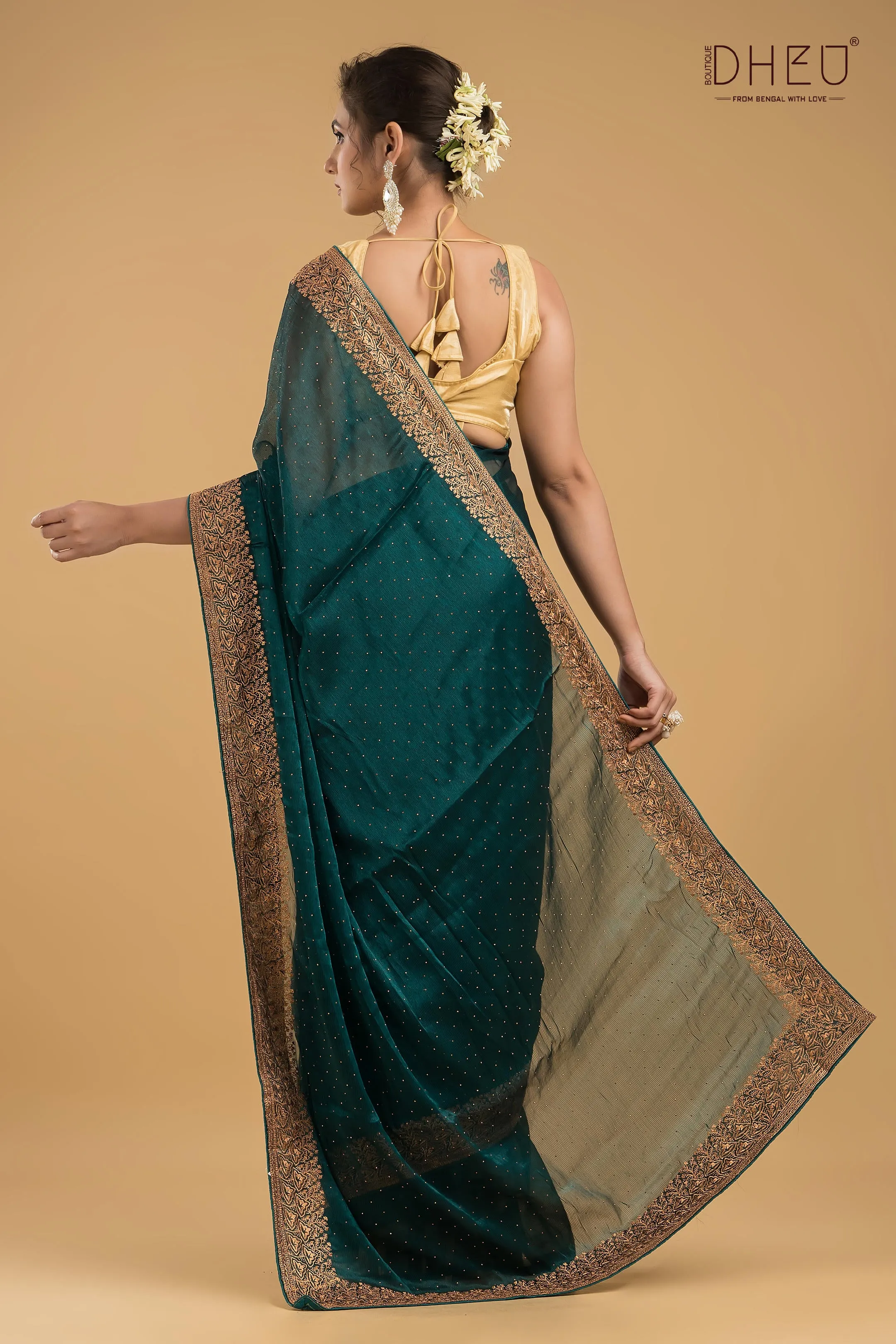 Designer Embroidery Chiffon Silk Saree