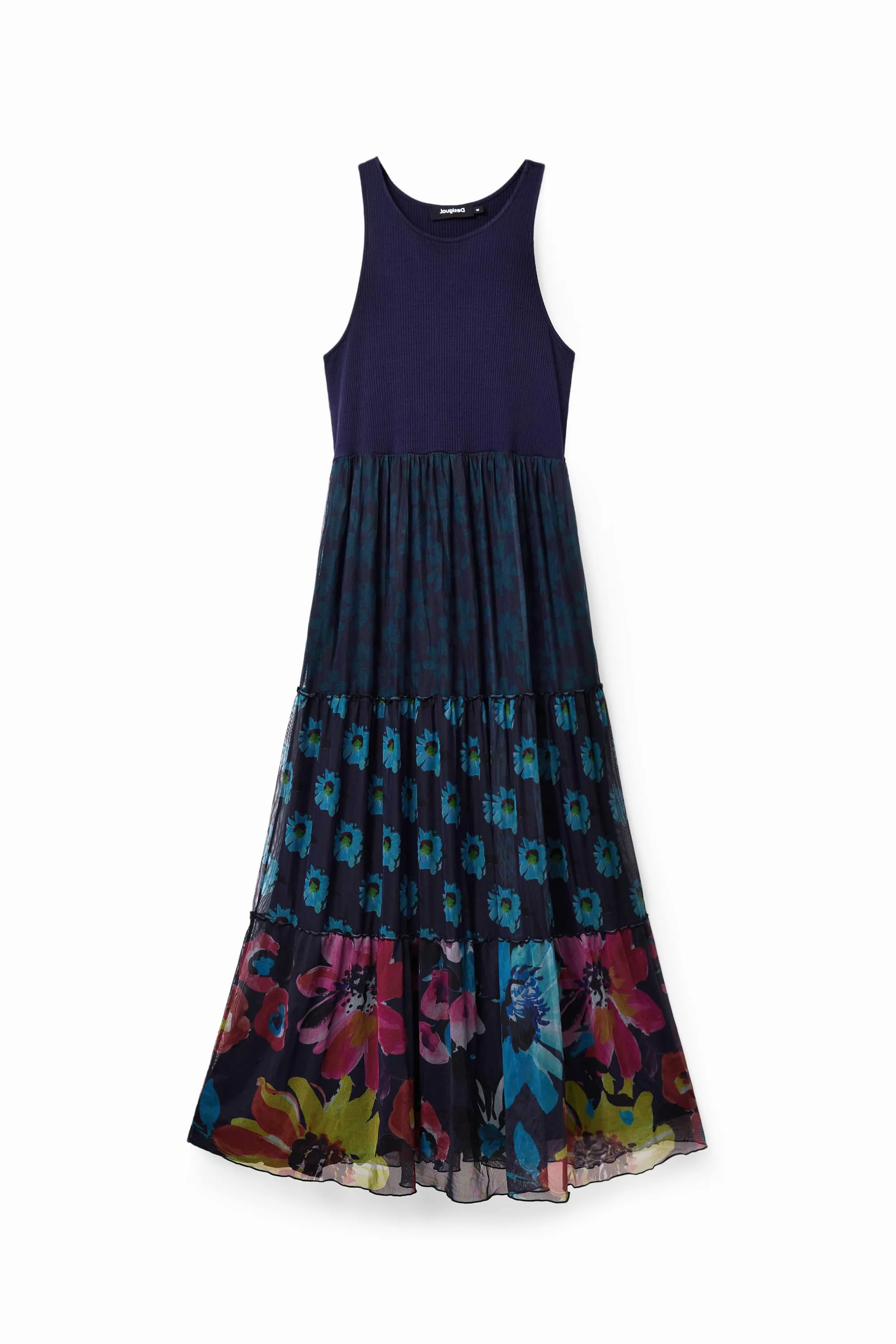 Desigual Dudas Navy Jersey Top Tulle Bottom Maxi Dress 23SWVK90