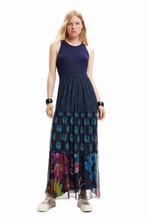 Desigual Dudas Navy Jersey Top Tulle Bottom Maxi Dress 23SWVK90