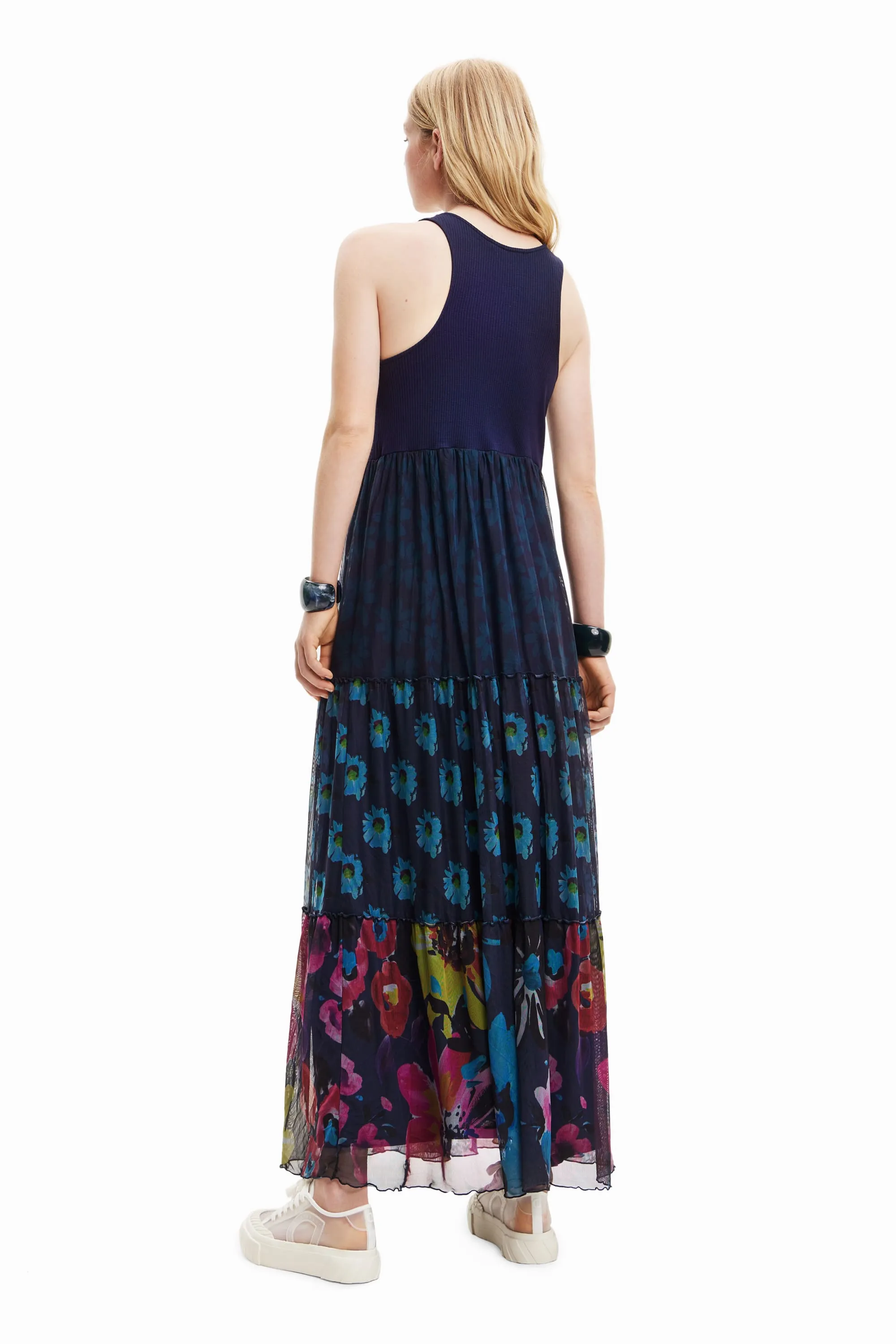 Desigual Dudas Navy Jersey Top Tulle Bottom Maxi Dress 23SWVK90