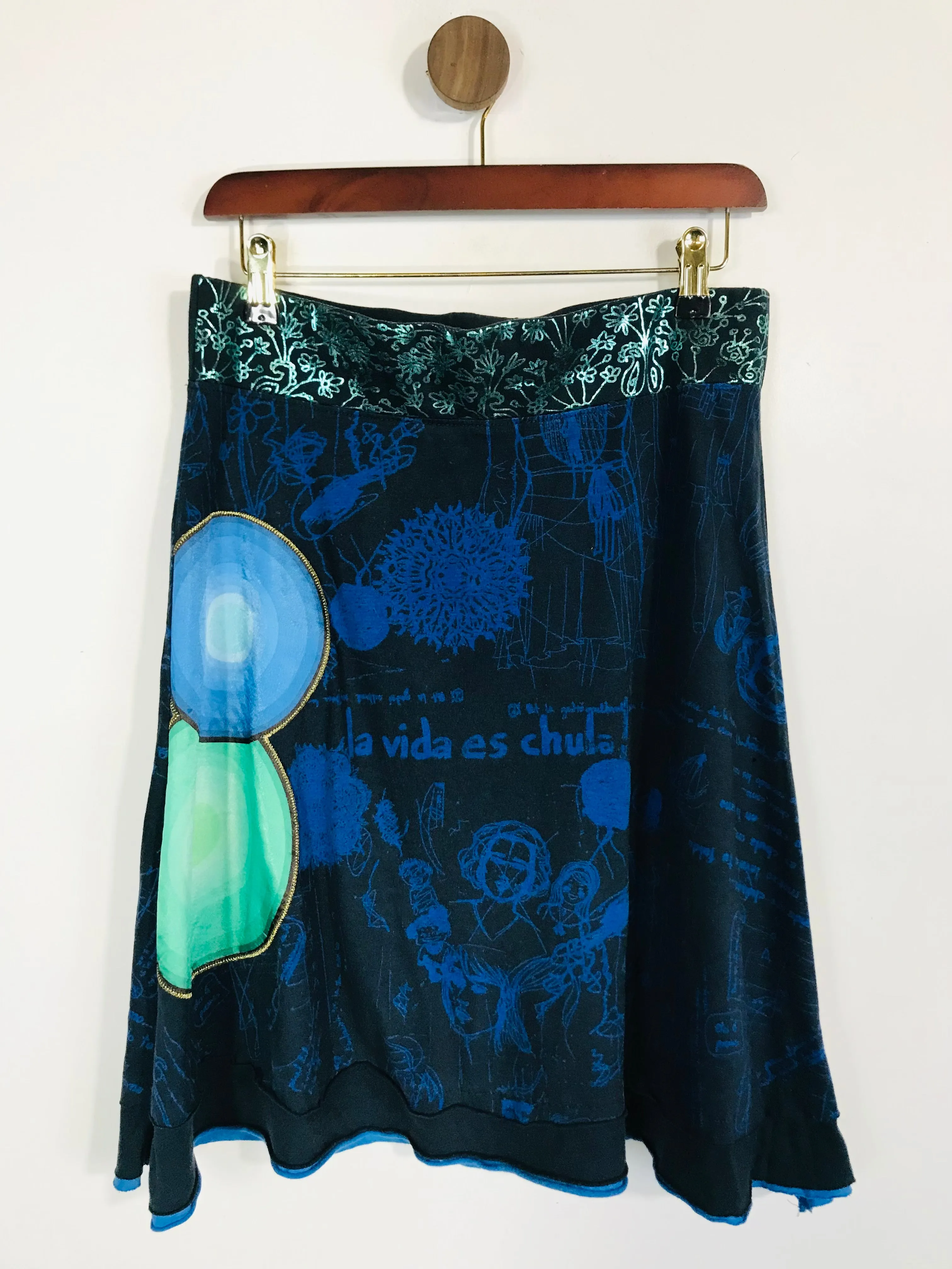 Desigual Women's Embroidered A-Line Skirt | M UK10-12 | Blue