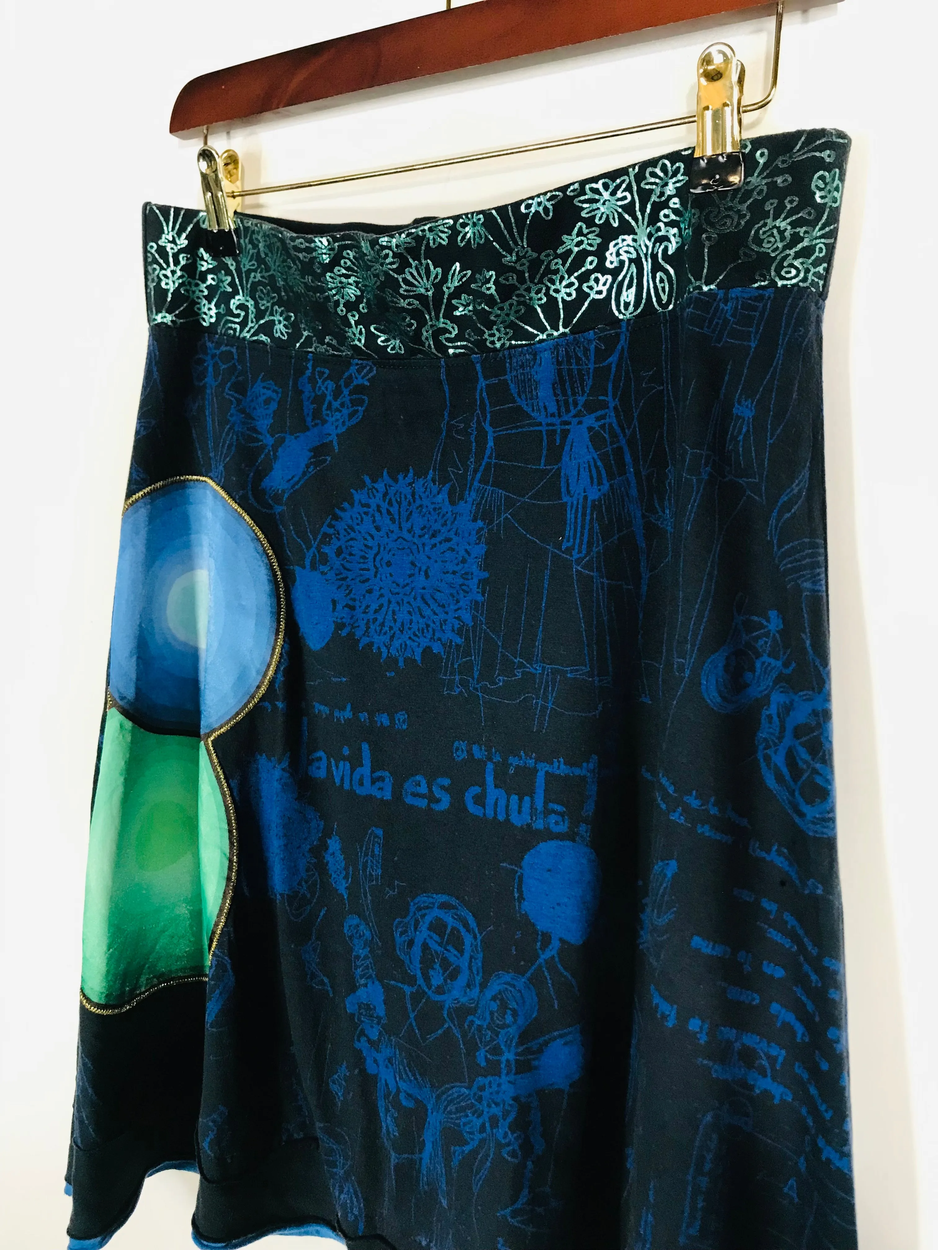 Desigual Women's Embroidered A-Line Skirt | M UK10-12 | Blue