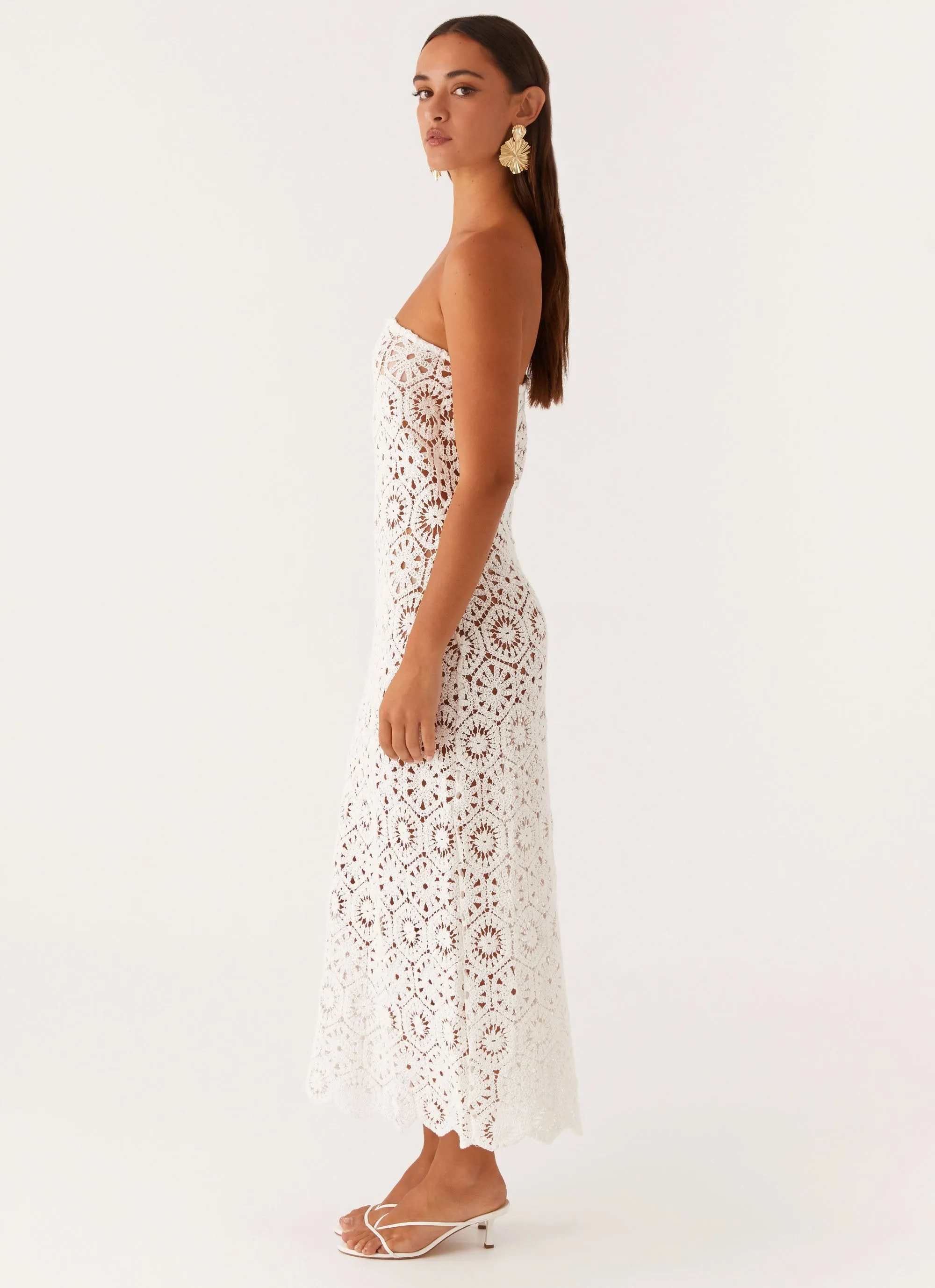 Kingsly Crochet Maxi Dress - White Feminine Touch Timeless Fit Look