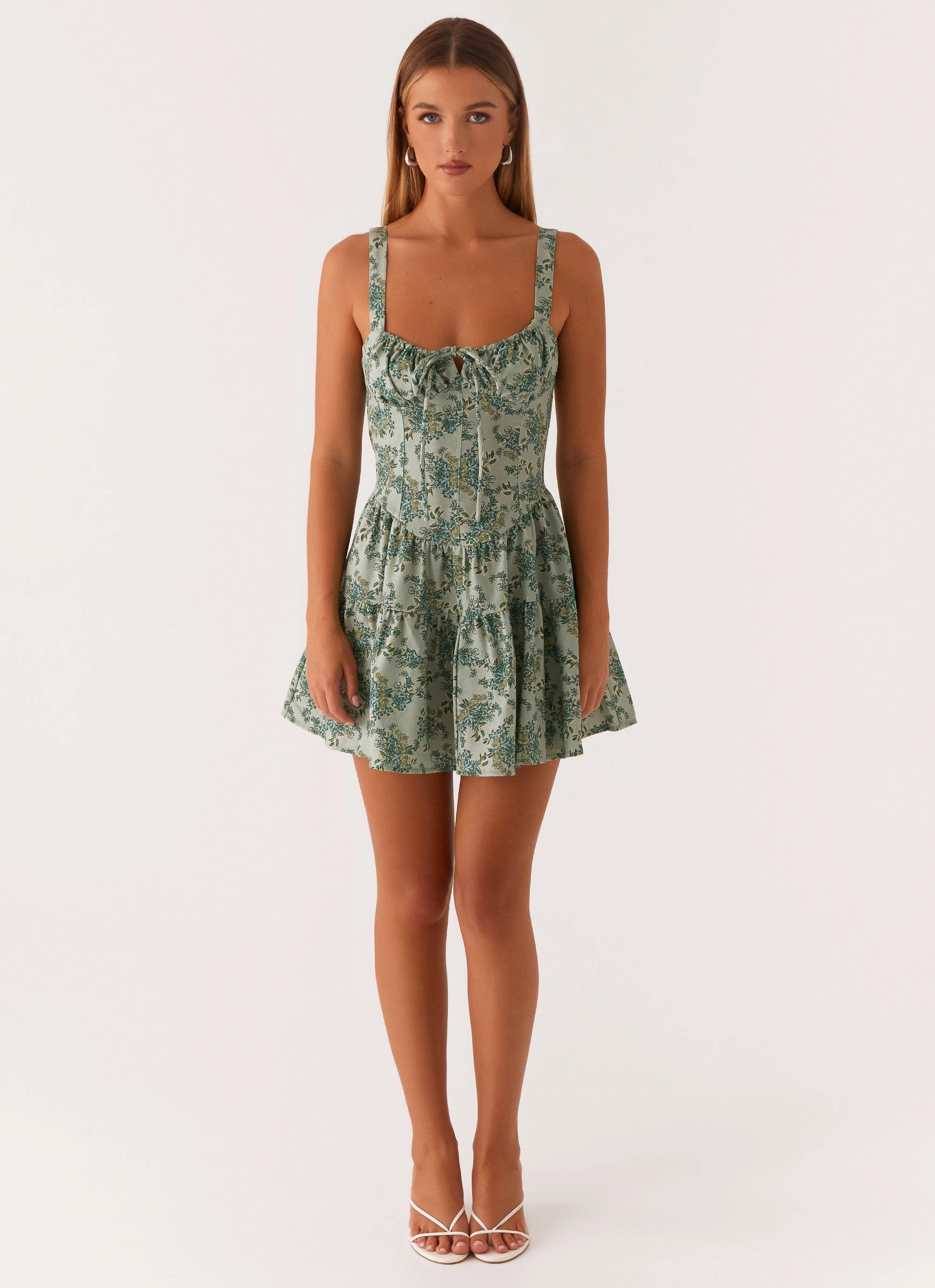 City Flow Lucie Linen Mini Dress - Cloud Nine Floral