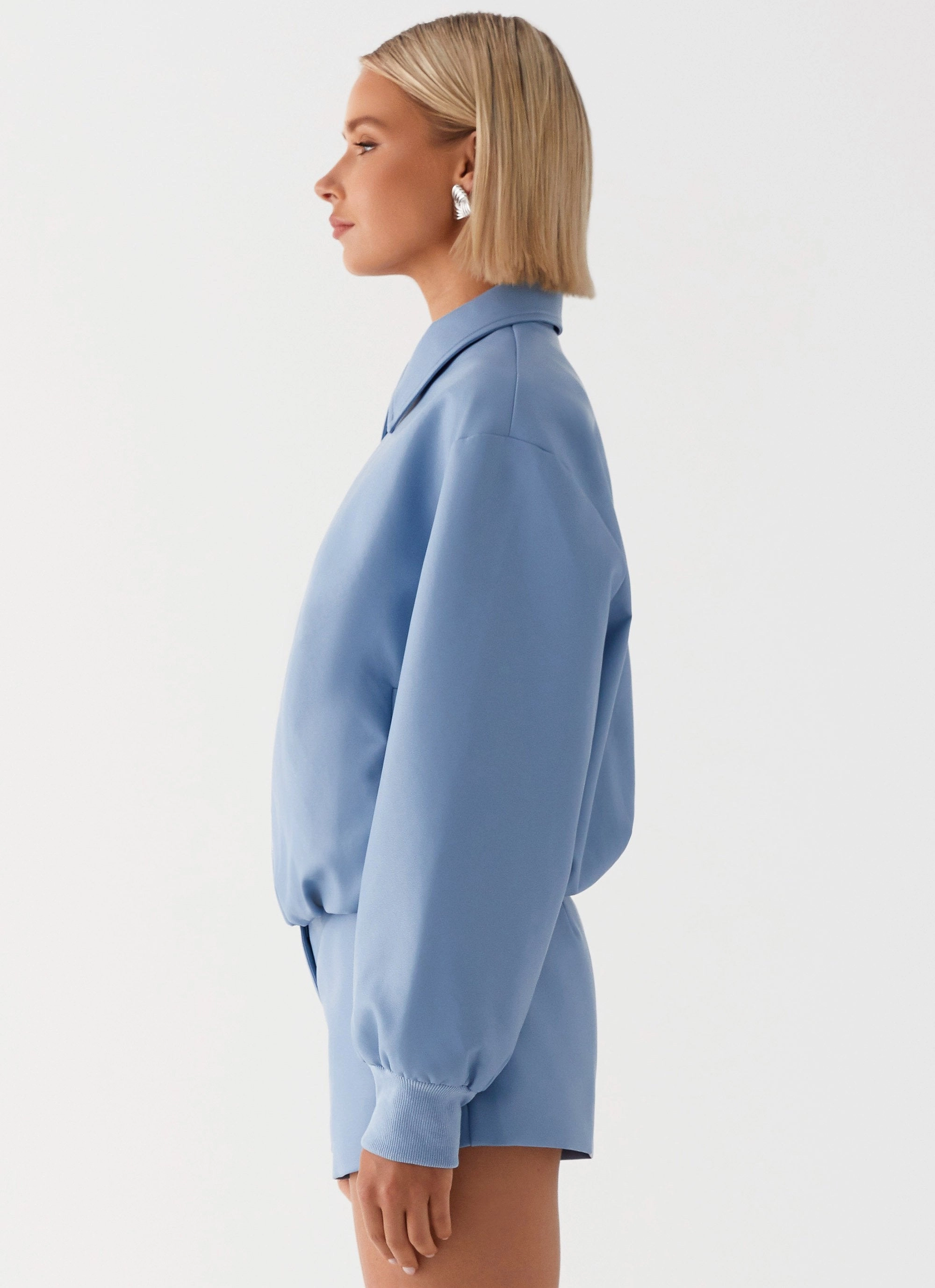 Functional Pocket Snag Free Fabric Aspen Oversized Bomber Jacket - Blue