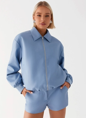Aspen Oversized Bomber Jacket - Blue Bonded Edge Finish