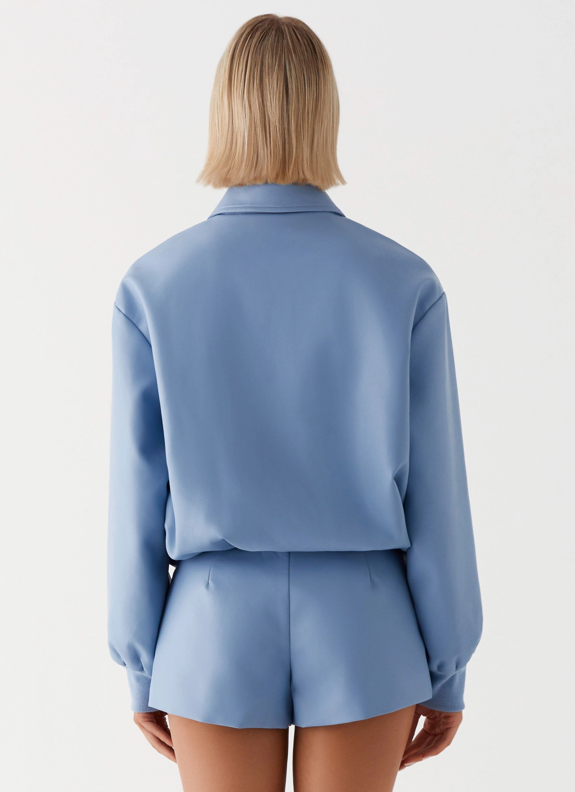 Fleece Backing NoiseReduciting Fabric Aspen Oversized Bomber Jacket - Blue