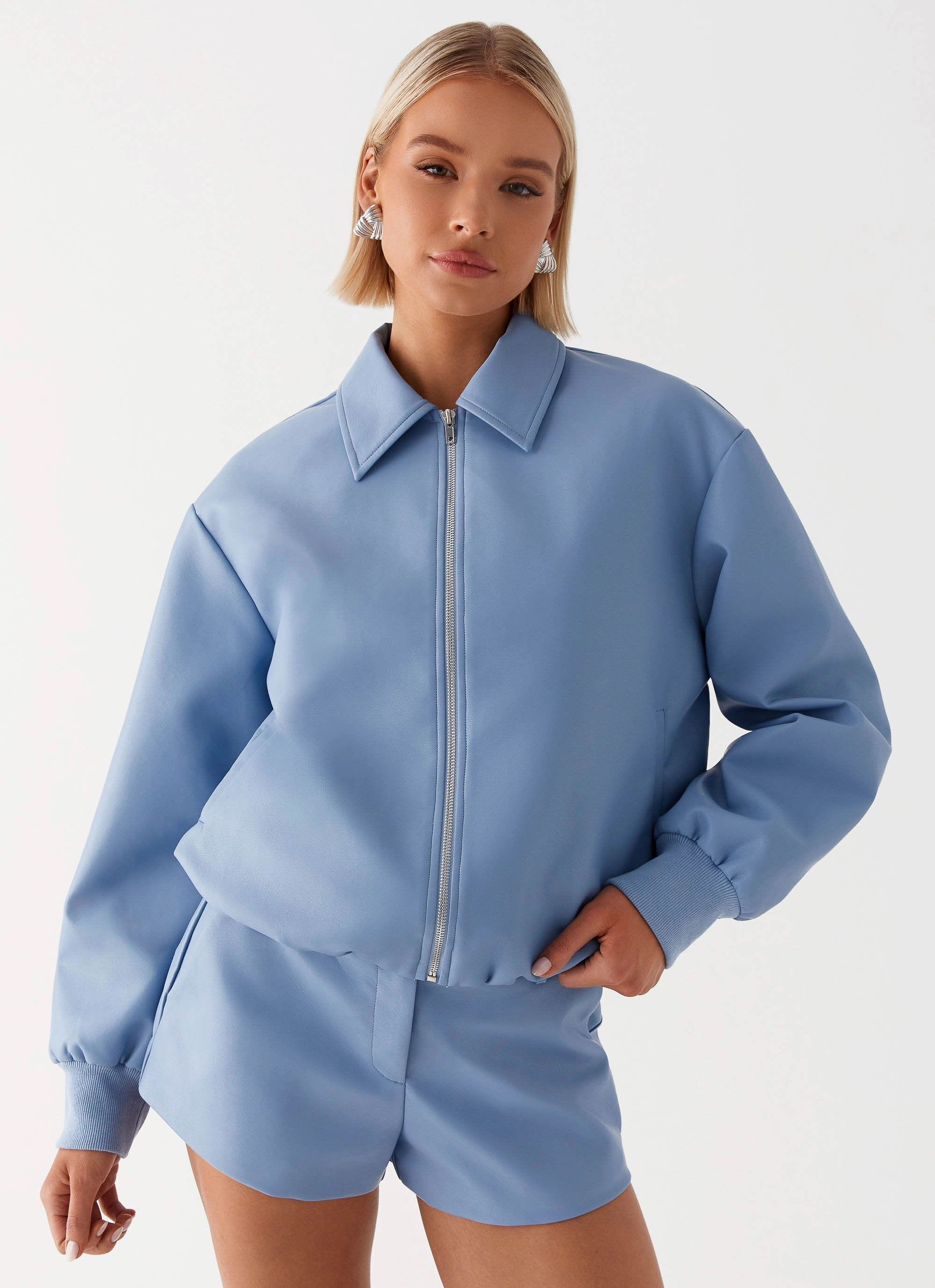 Aspen Oversized Bomber Jacket - Blue Warm Layers
