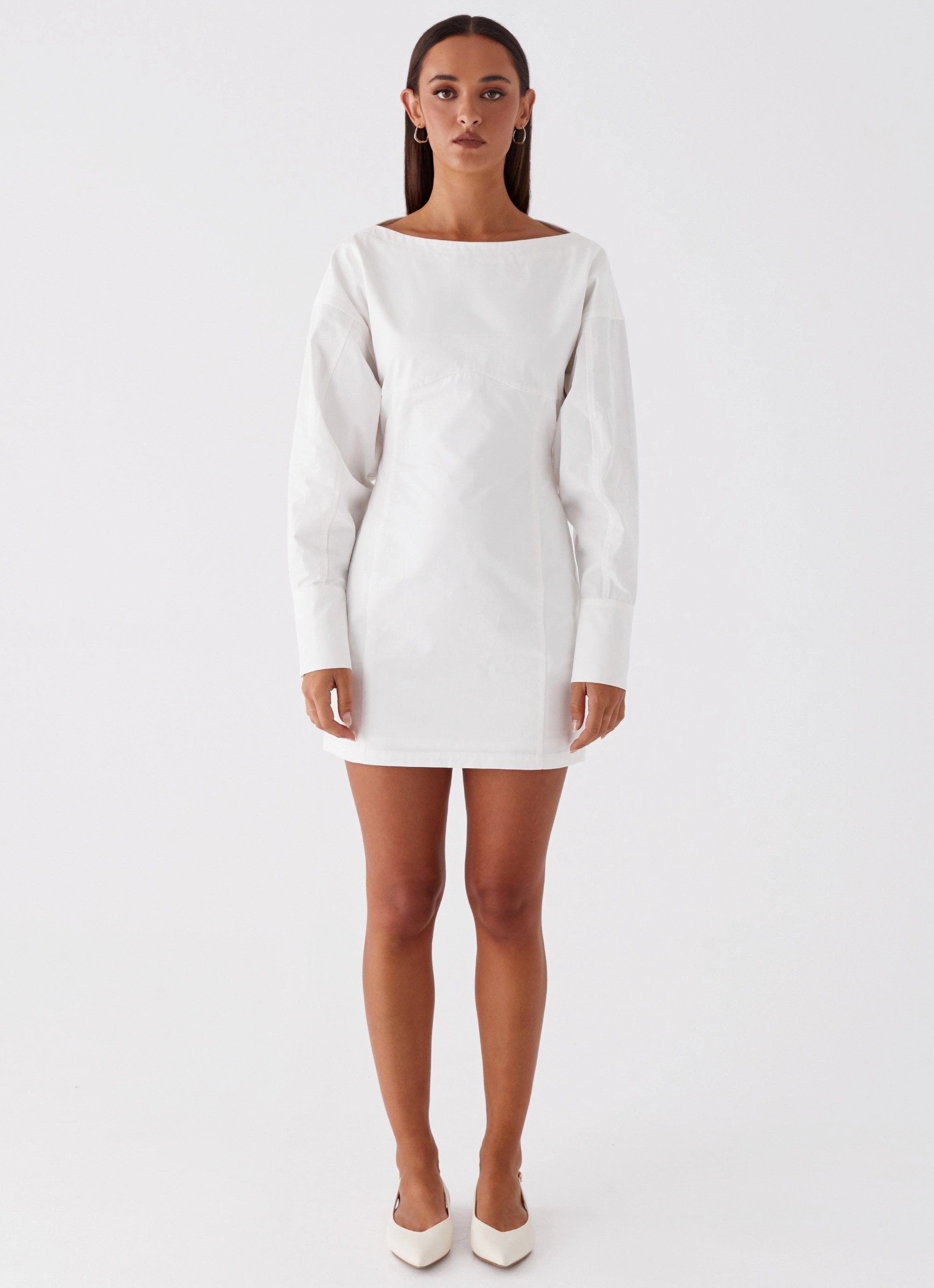 Sheer Panel Stylish Touch Dynasty Shirt Mini Dress - White