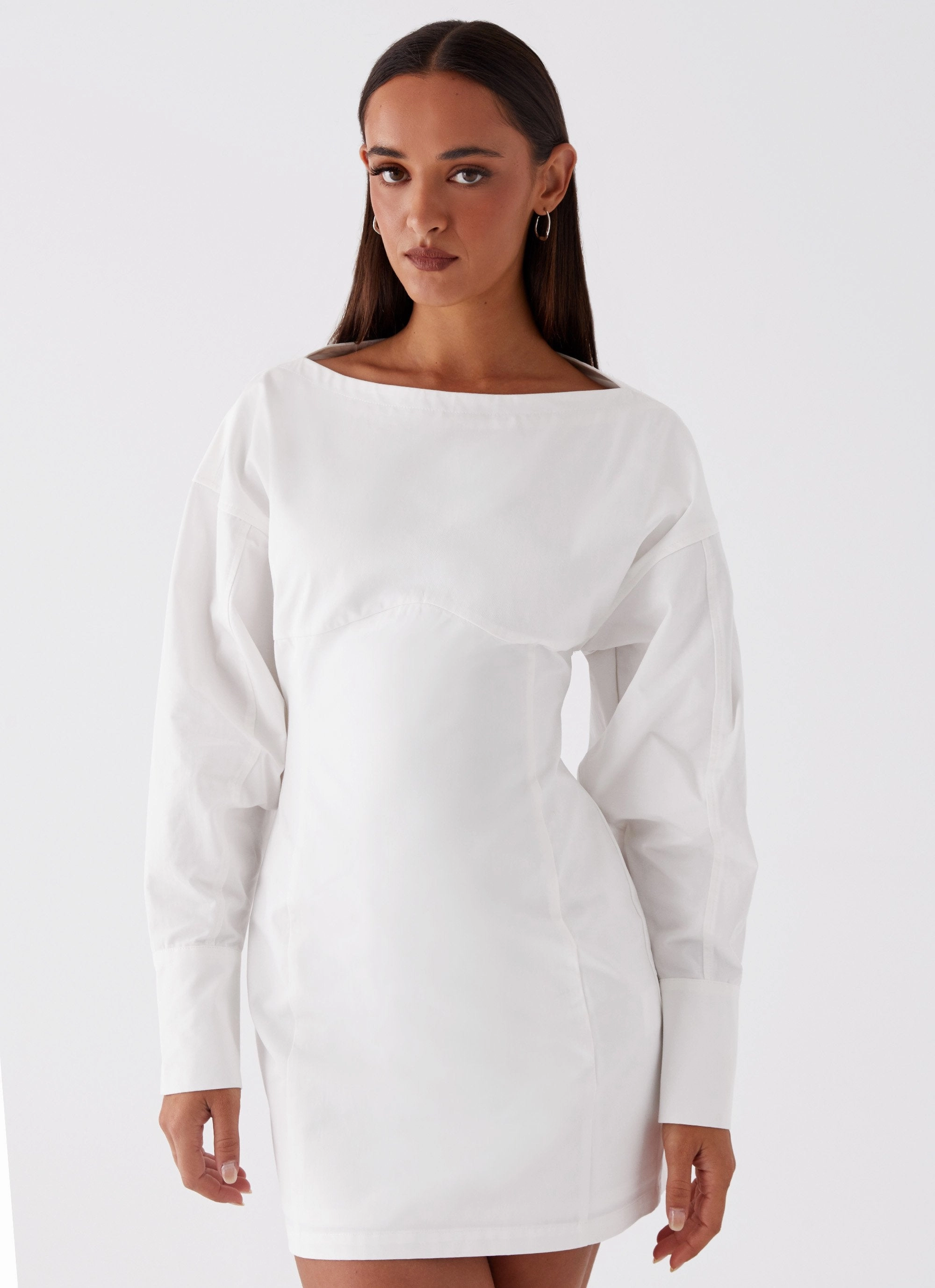 Dynasty Shirt Mini Dress - White Monochrome Mood