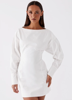 StretchableKnit Dynasty Shirt Mini Dress - White
