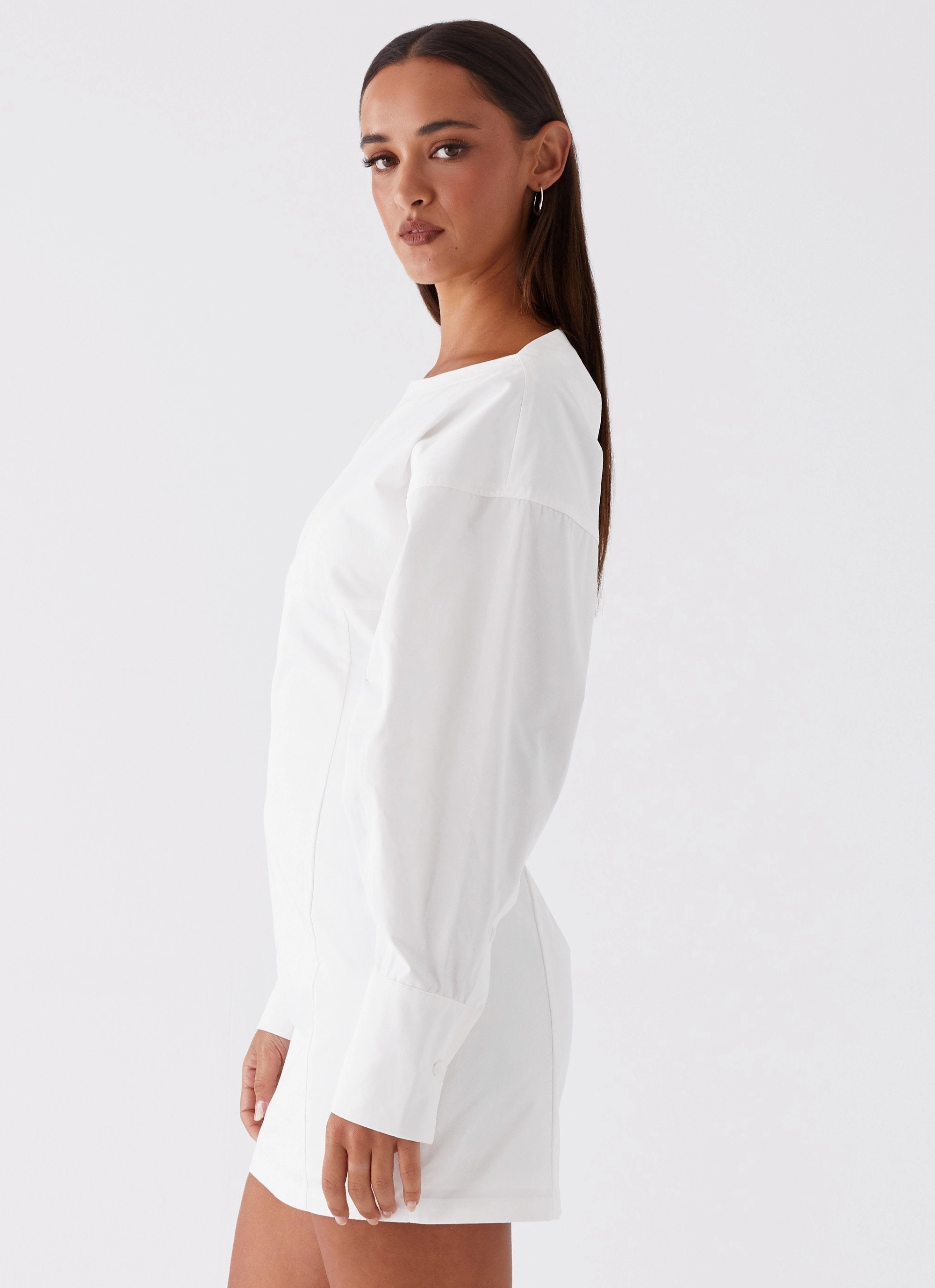 Drawstring-Closure Dynasty Shirt Mini Dress - White
