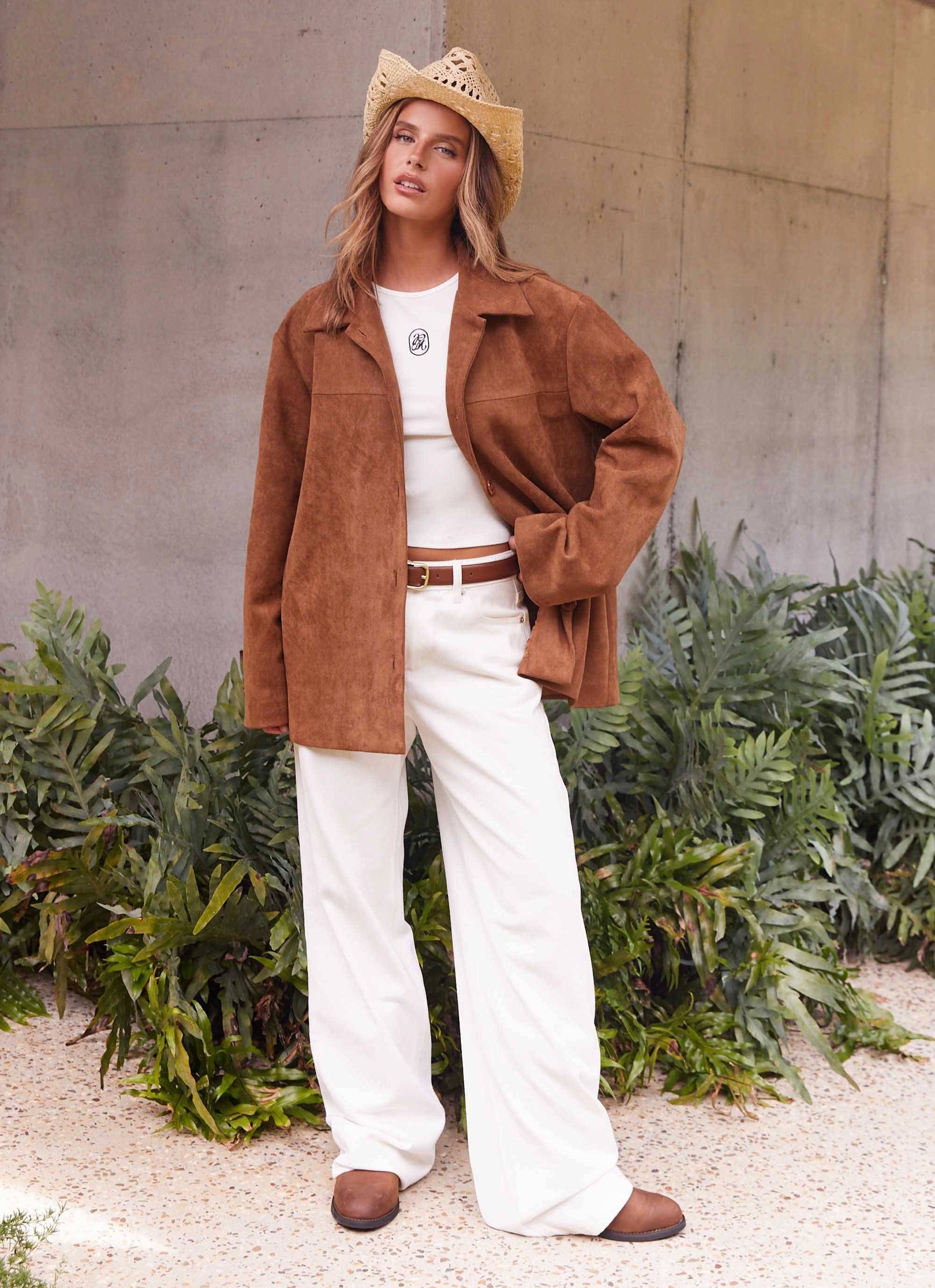Anti Glare Trim Storm Ready Gear Devika Faux Suede Boxy Jacket - Brown