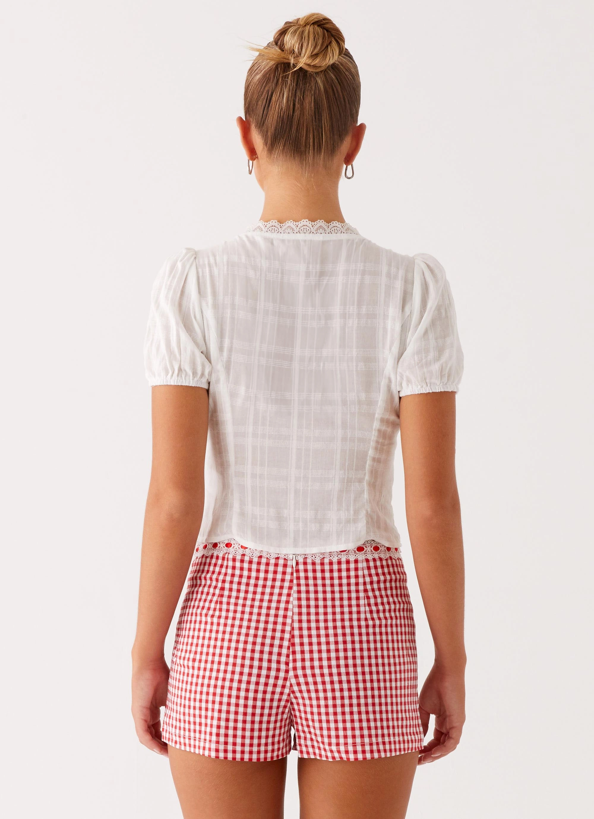 No Gap Waistband Devon Micro Shorts - Red Gingham