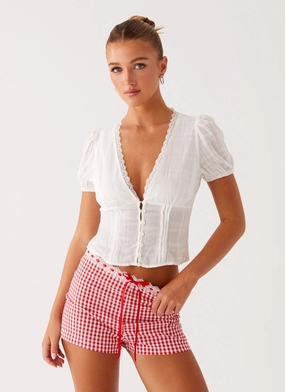 All Day Wear Comfort Chilly Day Ready Devon Micro Shorts - Red Gingham