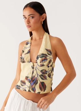 Durable Double Stitching Devoted Halterneck Top - Buttercream Floral