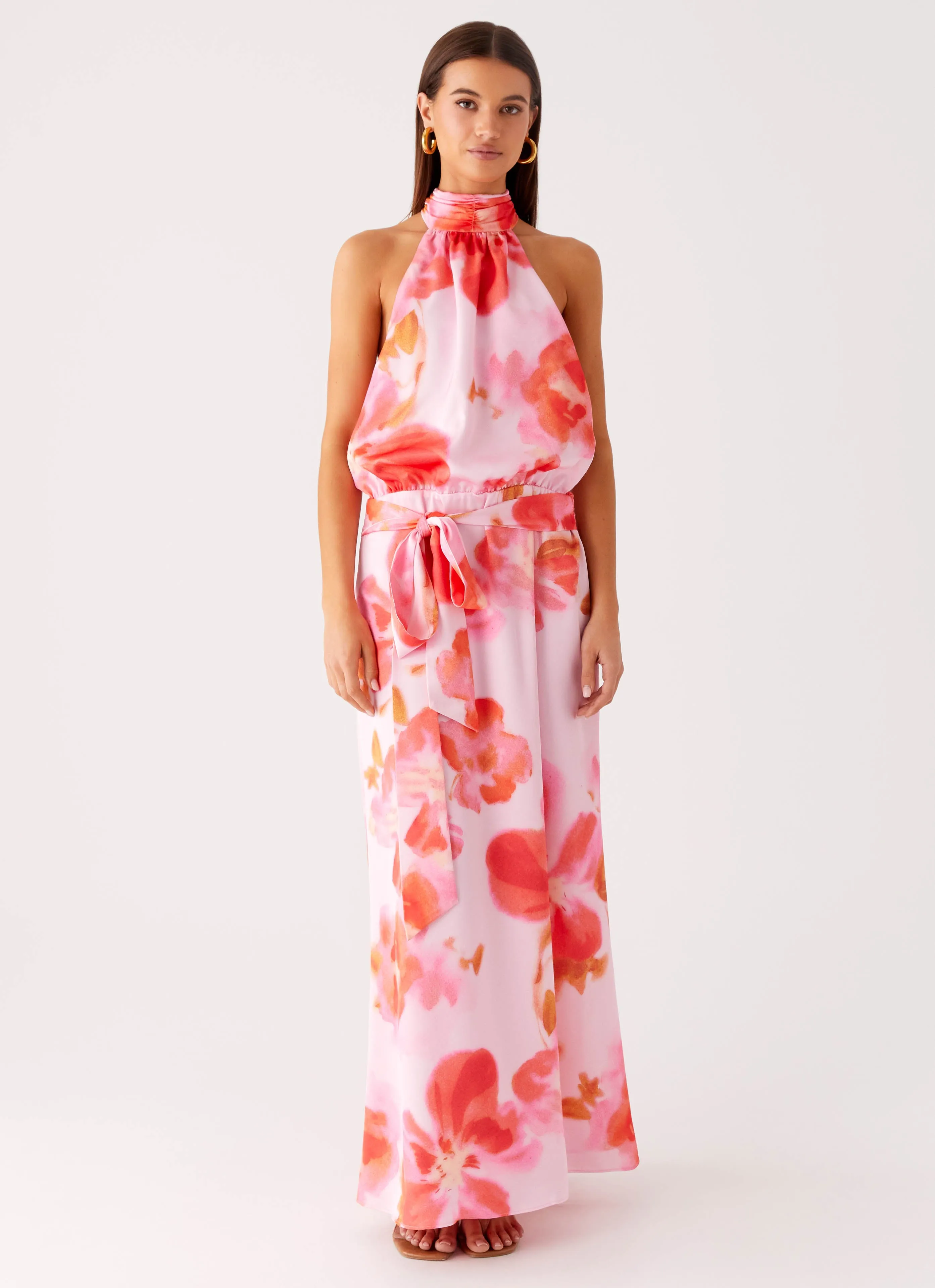 Chic Tailoring Cool Simplicity Diablo Backless Maxi Dress - Blushing Blossom