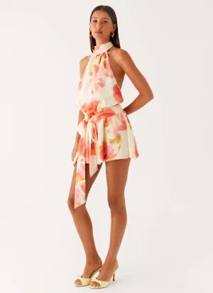 Countryside-Style Visual Balance Diablo Backless Mini Dress - Mimosa Blossom